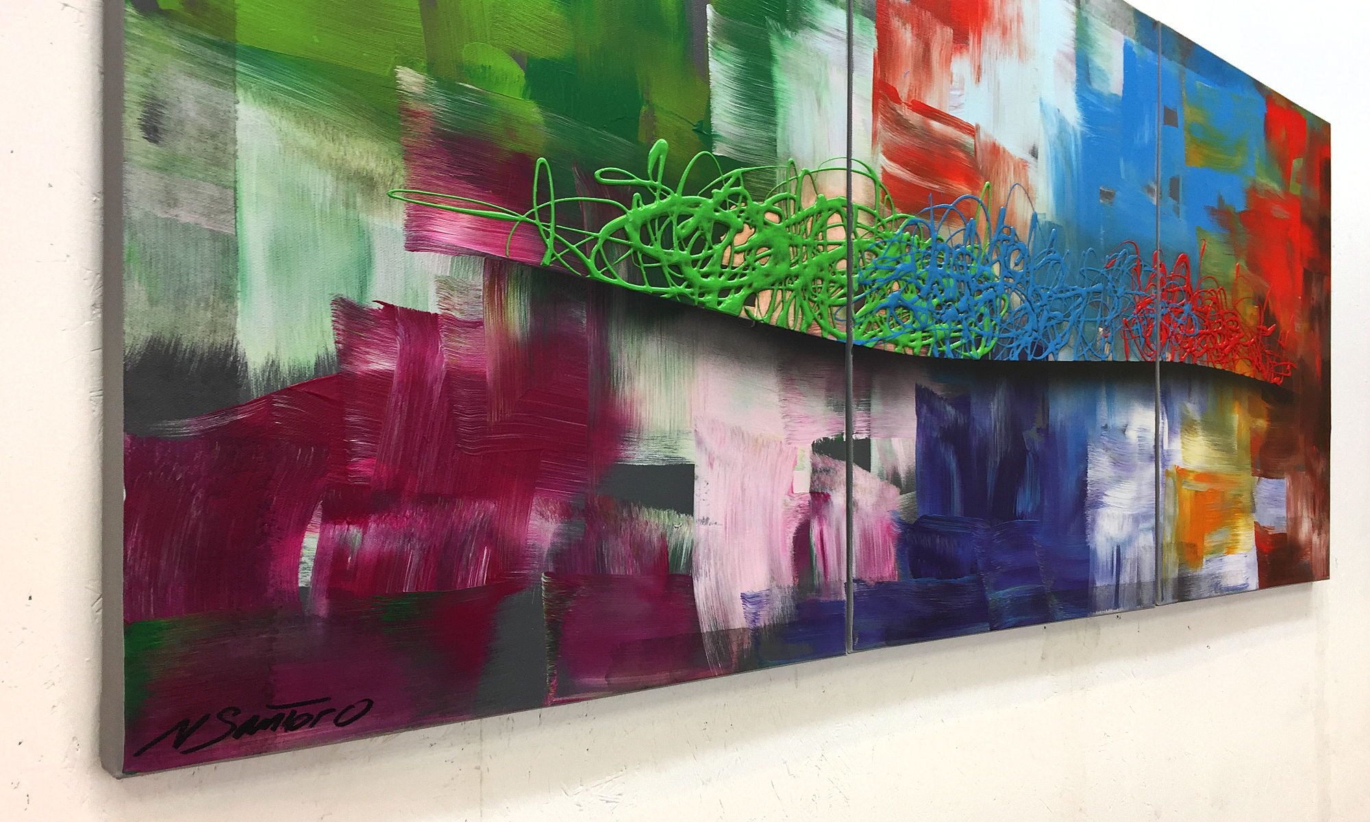 WandbilderXXL Gemälde Color Storm 150 x 65 cm, Abstraktes Gemälde, handgemaltes Unikat
