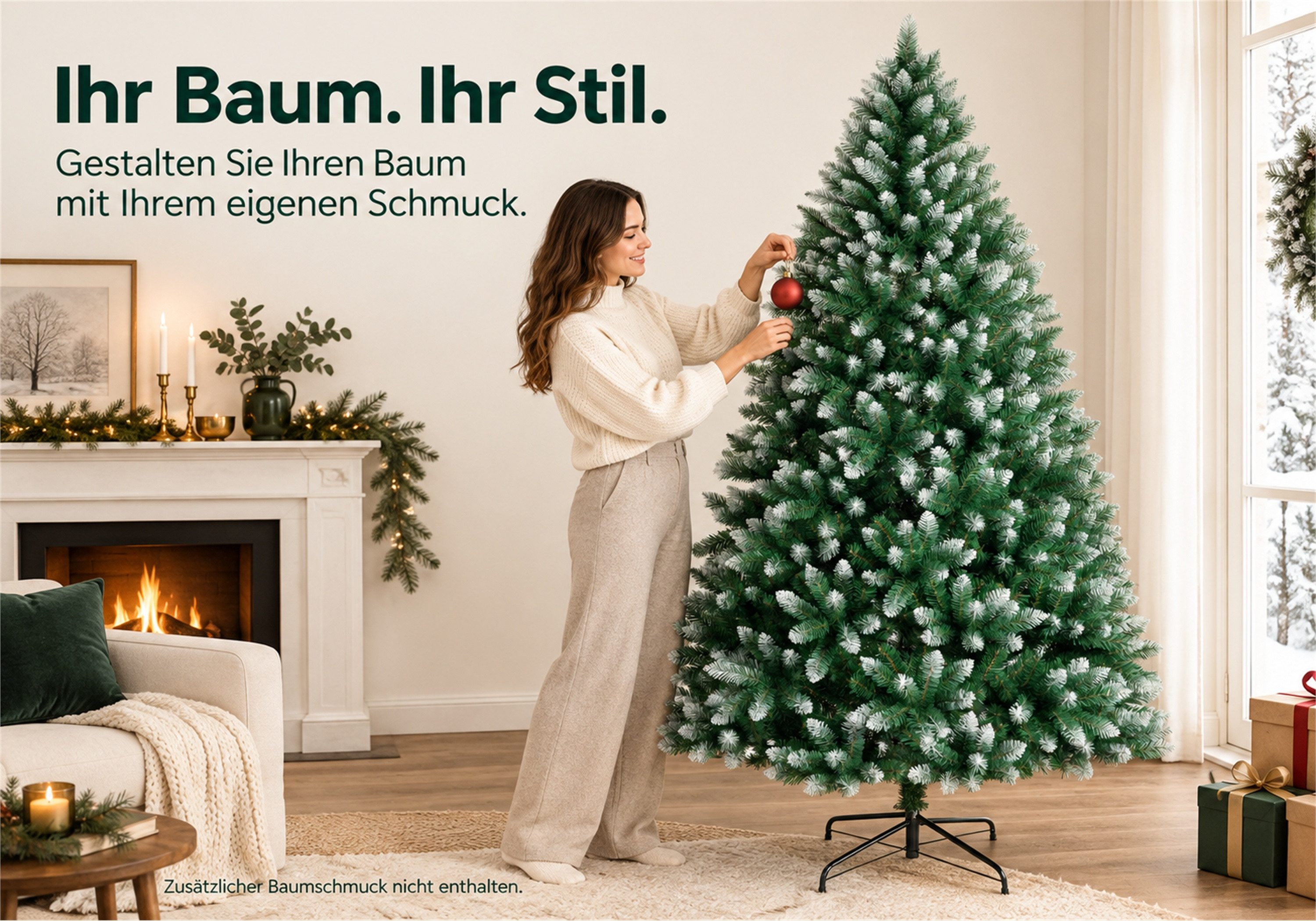 Vankel Künstlicher Weihnachtsbaum grüner Tannenbaum mit weißen Spitzen, Schnee-Optik und Metallständer, Grüner Tannenbaum mit dezenten Schneeakzenten und einem  – Bild 4 von 5