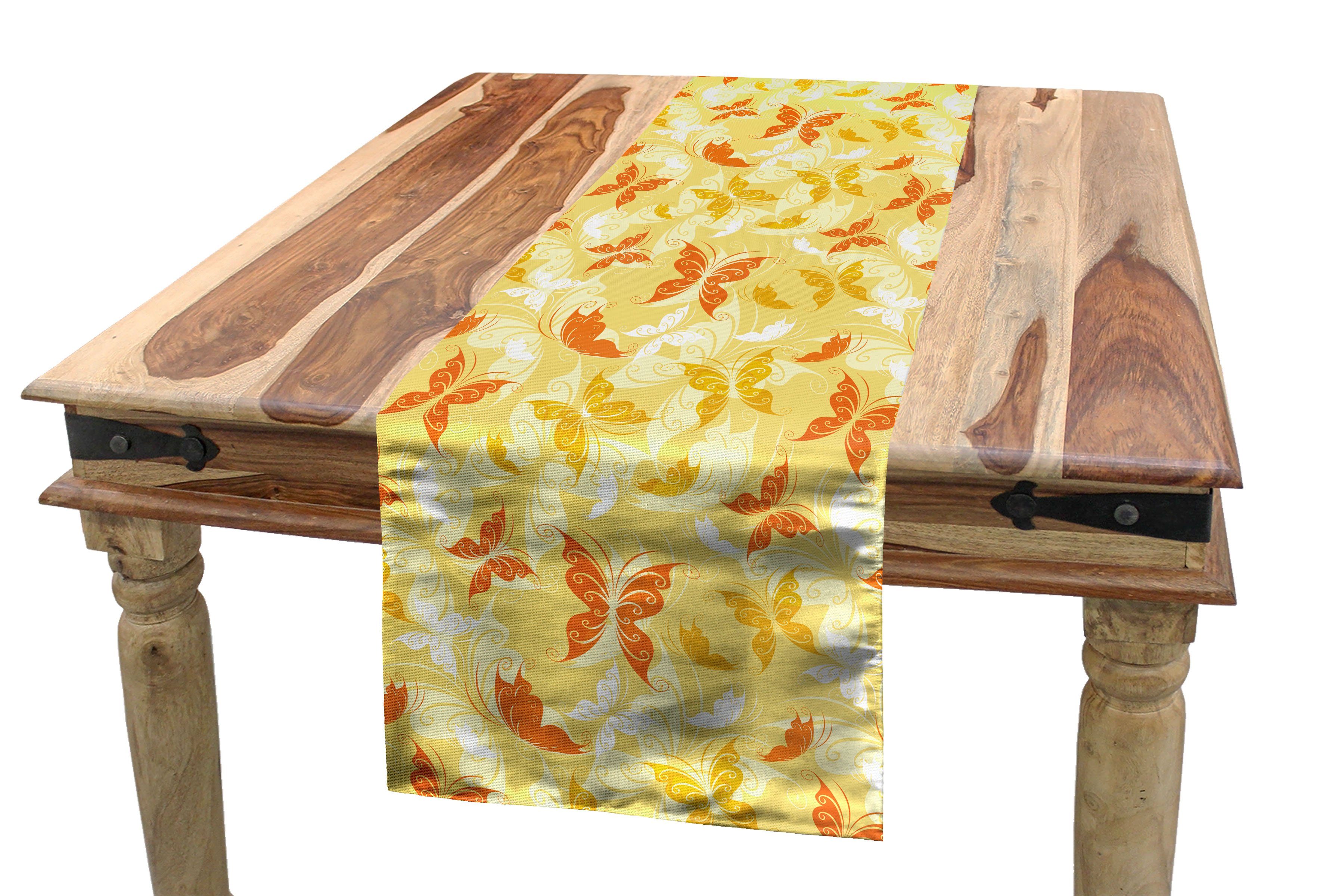 Abakuhaus Tischläufer Esszimmer Küche Rechteckiger Dekorativer Tischläufer, Gelb weiss gewirbelte Schmetterling | Tischläufer