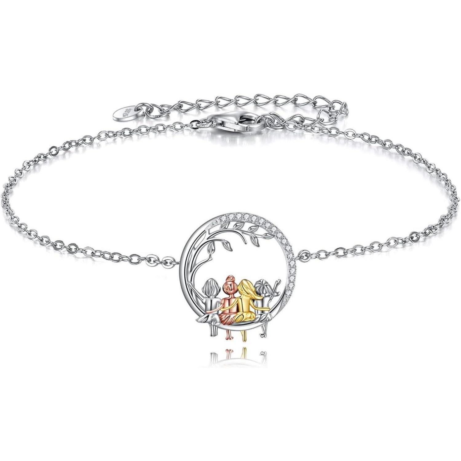 LuxusKollektion Freundschaftsarmband Armband 925 Silber Herz Schwester Freundschaft 4 Schwestern Armband