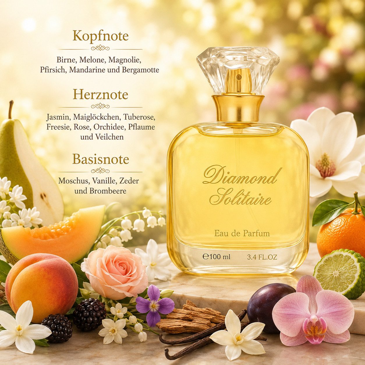 Fine Perfumery London Eau de Parfum Diamond Solitaire Pour Femme Fruchtig Blumig 100 ml, Hergestellt in Spain, Damenduft