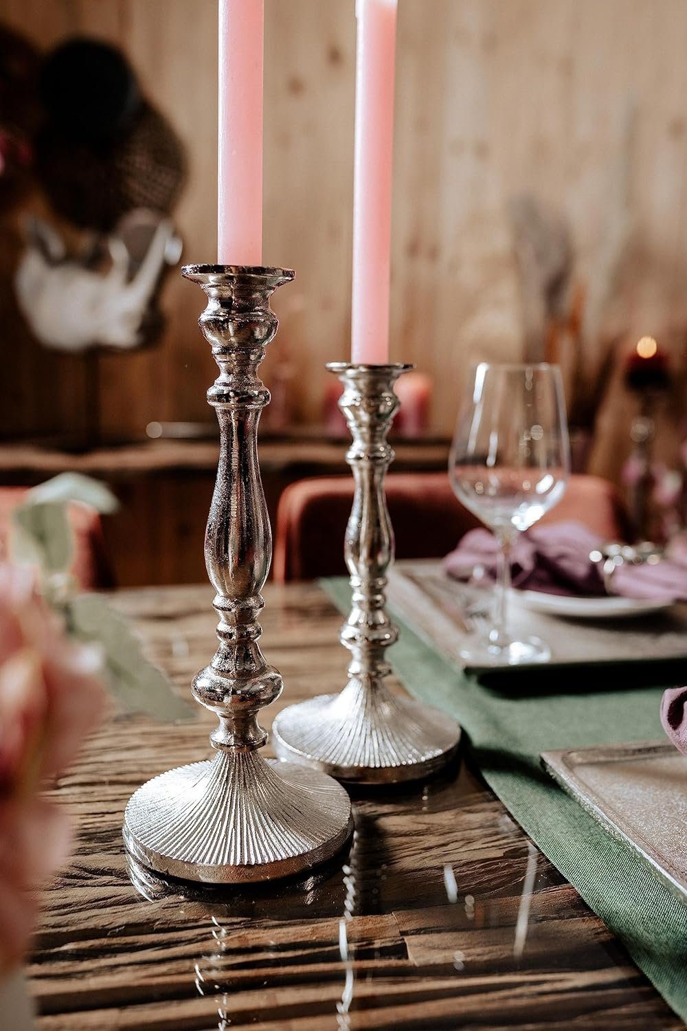 MichaelNoll Kerzenständer H 31 Kerzenständer 26 cm - Silber Stabkerzen Set und Deko 2er