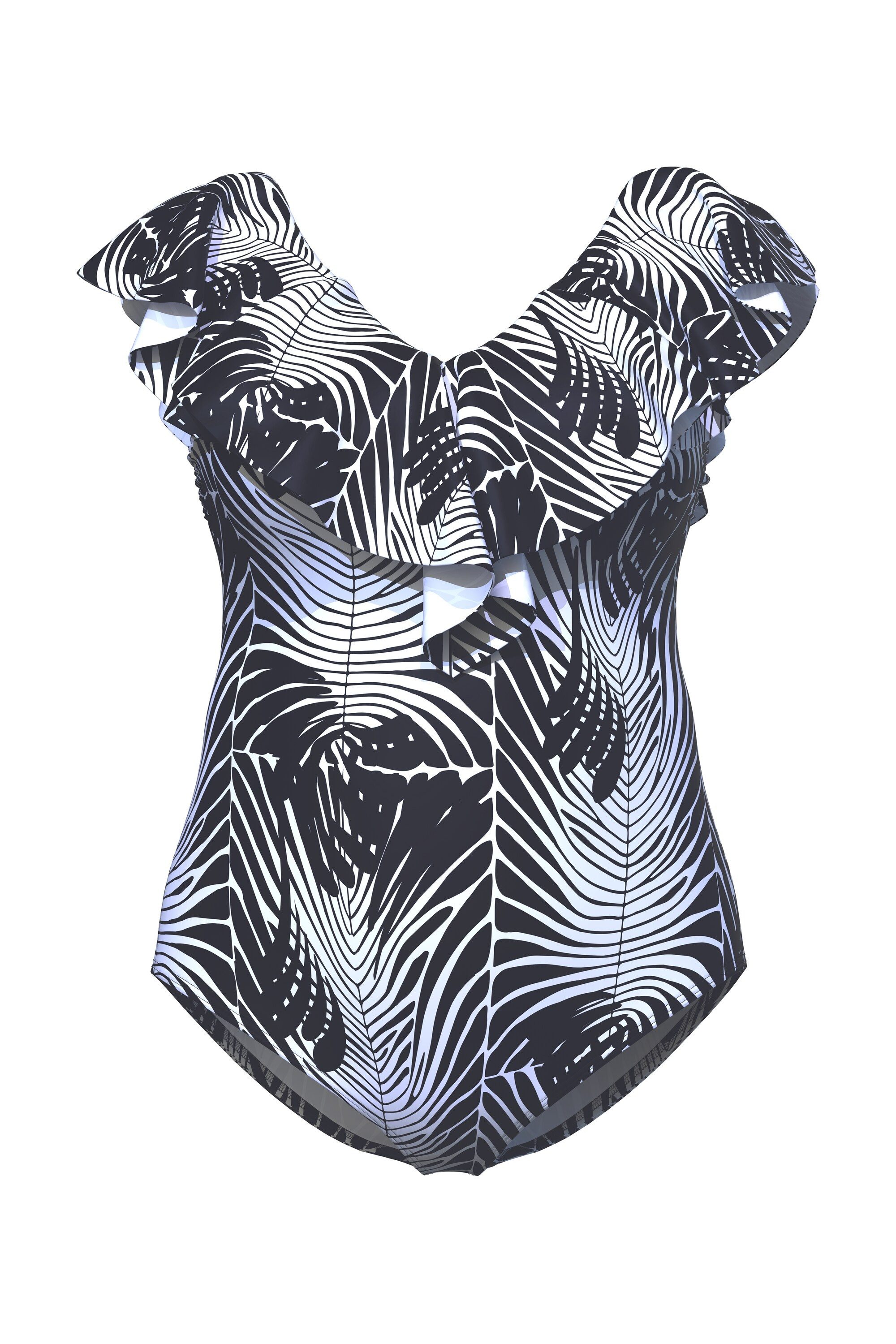 Ulla Popken Badeanzug Badeanzug Schlangenmuster Softcups Volant recycelt günstig online kaufen