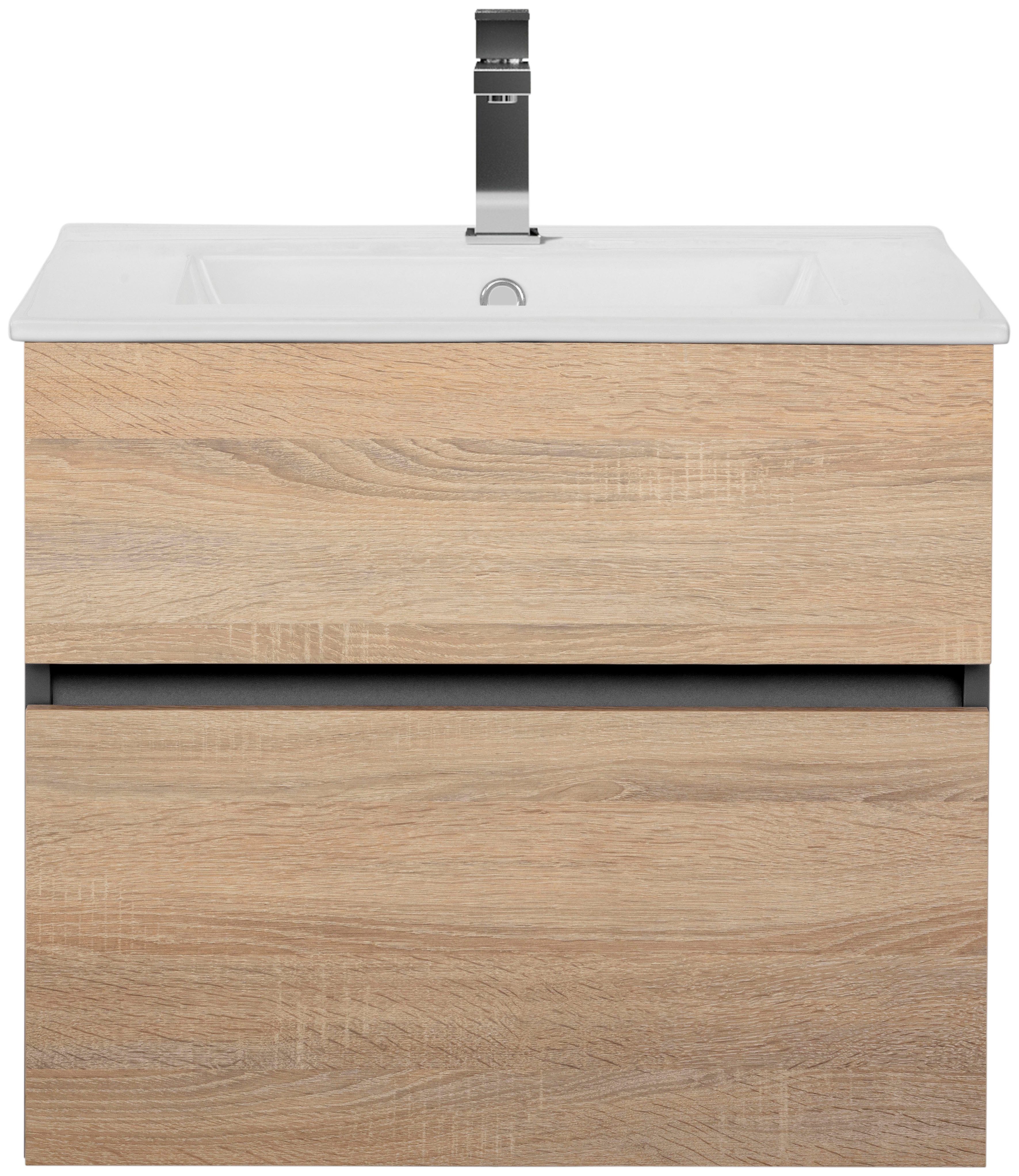 Home affaire Waschtisch Wisla, Waschplatz, Badezimmerschrank (Set, 2-St., Waschtisch mit Waschbecken), Badmöbel für Wandmontage mit Klappe, Schublade und Keramik Waschbecken