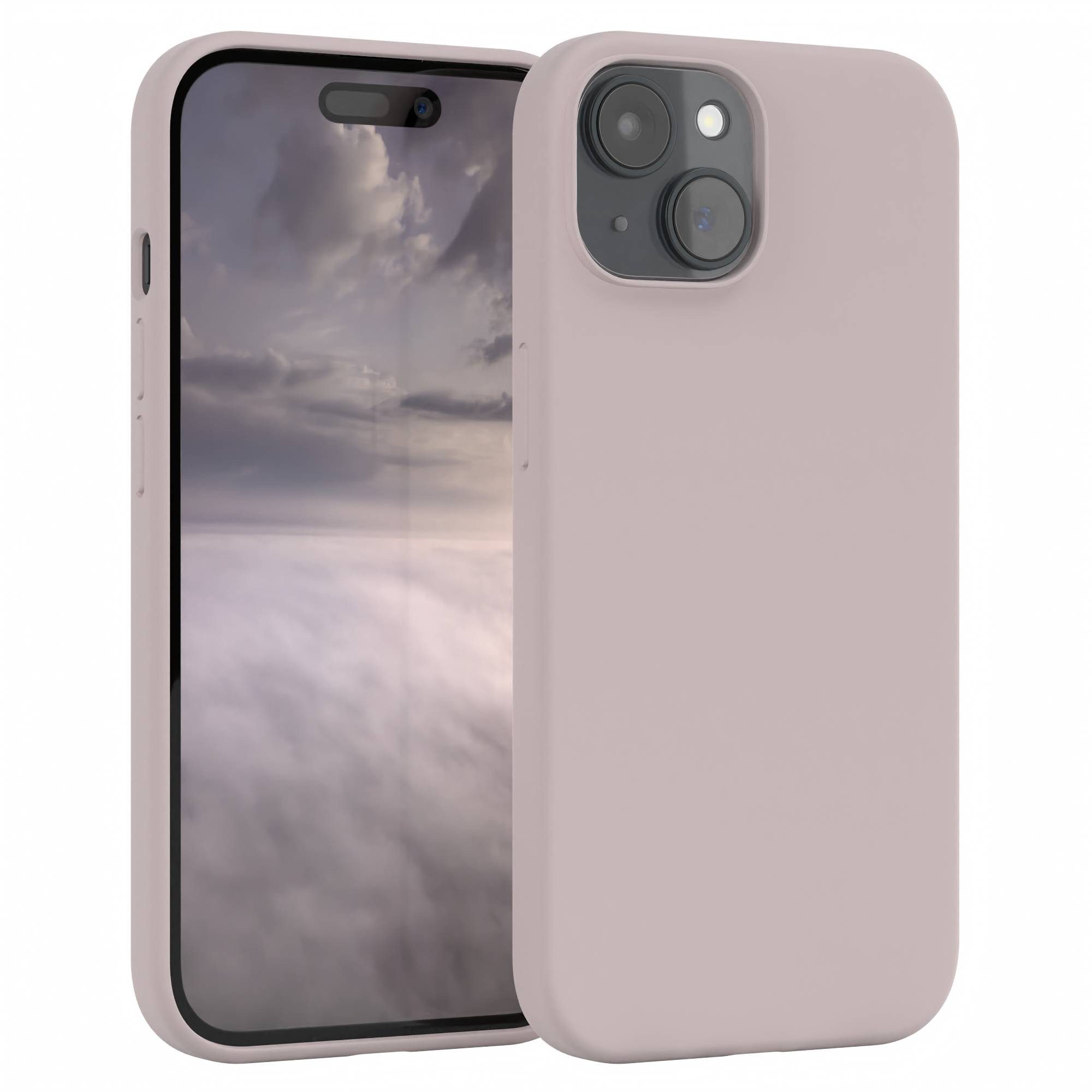 EAZY CASE Handyhülle Premium Silikon Case für Apple iPhone 15 6,1 Zoll, Silikon Schutzhülle mit Kameraschutz kratzfest Cover Rosabraun