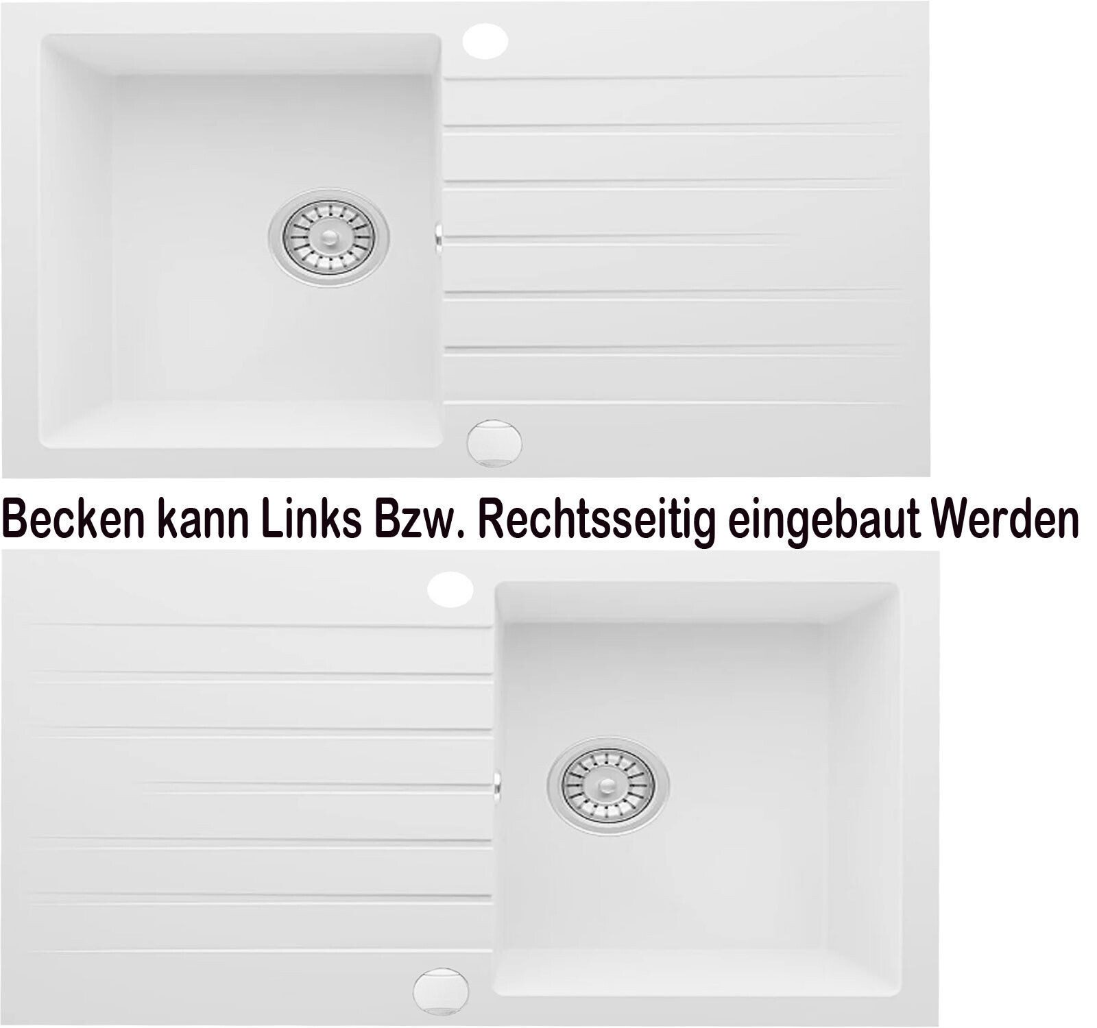 Homeline Granitspüle Weiß Spüle Cindy Granitspüle Küchenspüle Granit Siphon Einbauspüle, Eckig, 76/44 cm, (2 St)