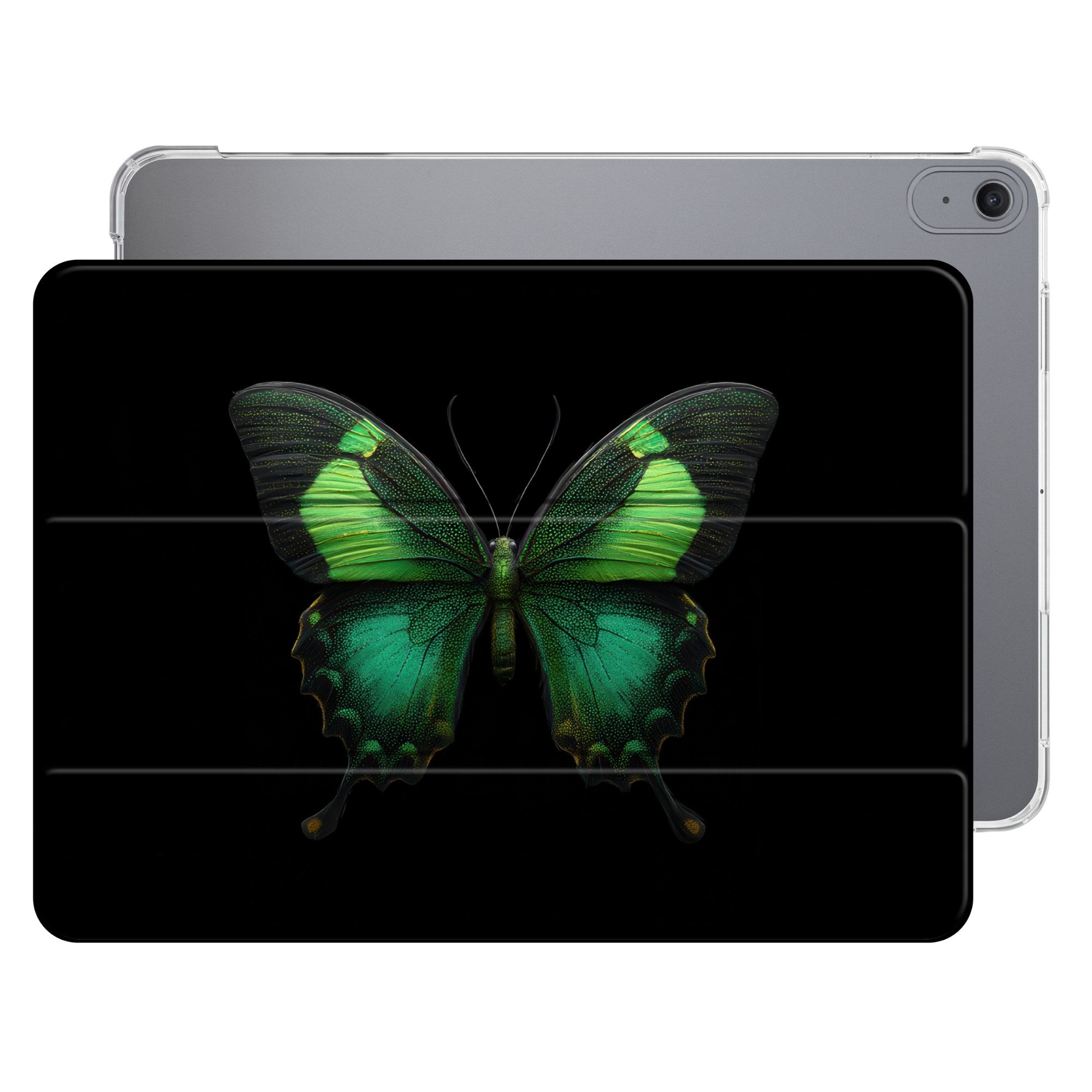 OnlyWow Tablet-Hülle Apple iPad Air 2025 13 inch Schmetterling - Grün - Blickfang, Smart Cover, Klapphülle, Stoßfest, Bunt