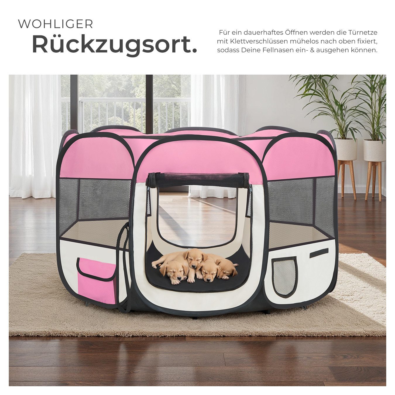 tectake Freigehege Welpenauslauf, faltbar, für Innen- und Außenbereich