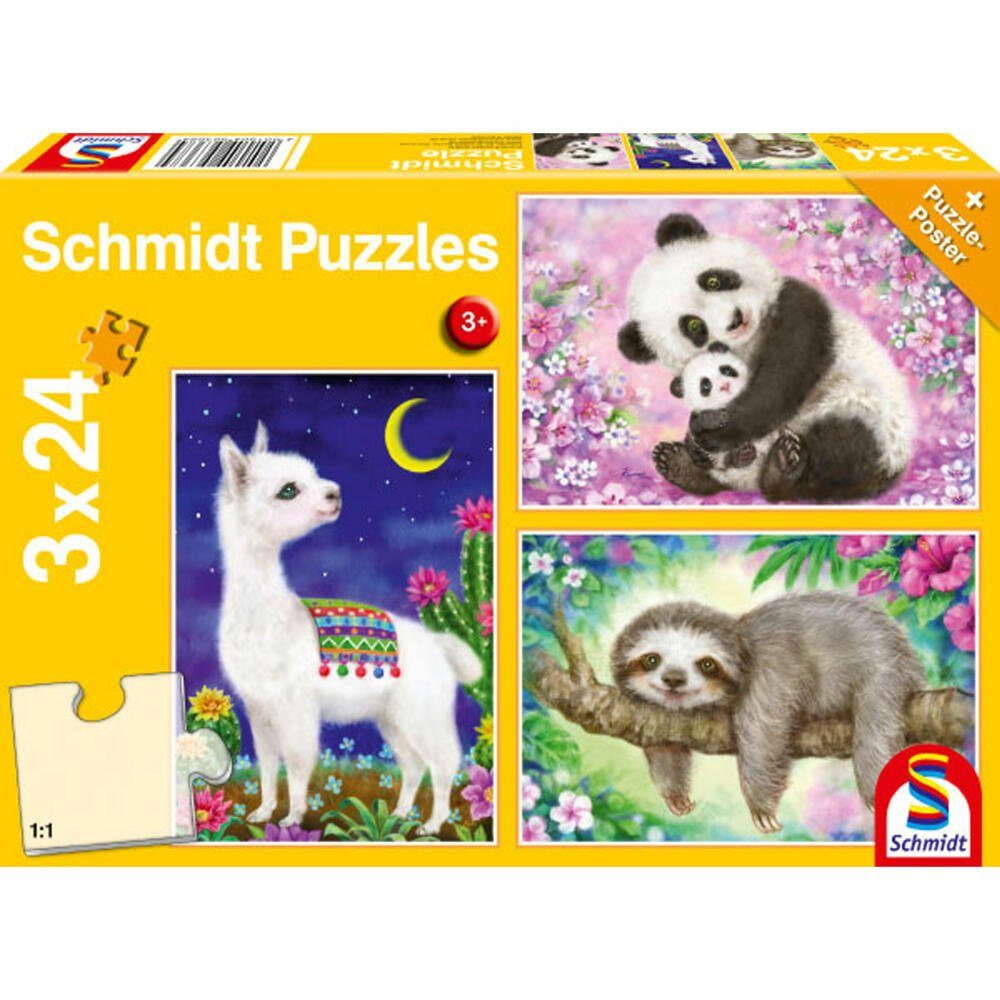 Puzzle Panda Faultier & Lama 3 x 24 Teile