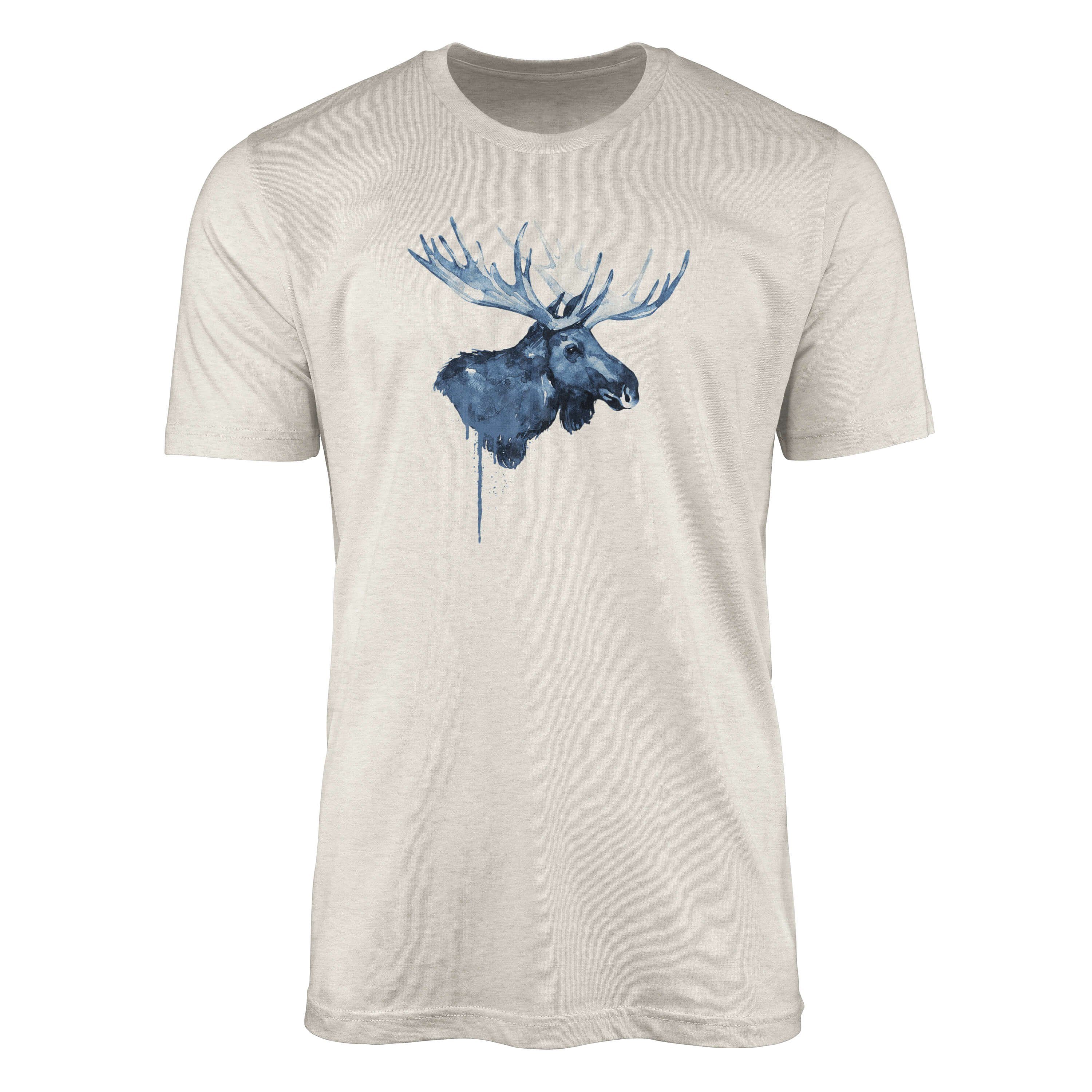 Sinus Art T-Shirt Herren Shirt 100% gekämmte Bio-Baumwolle T-Shirt Aquarell Elch Motiv Nachhaltig Ökomode aus erneuer (1-tlg)