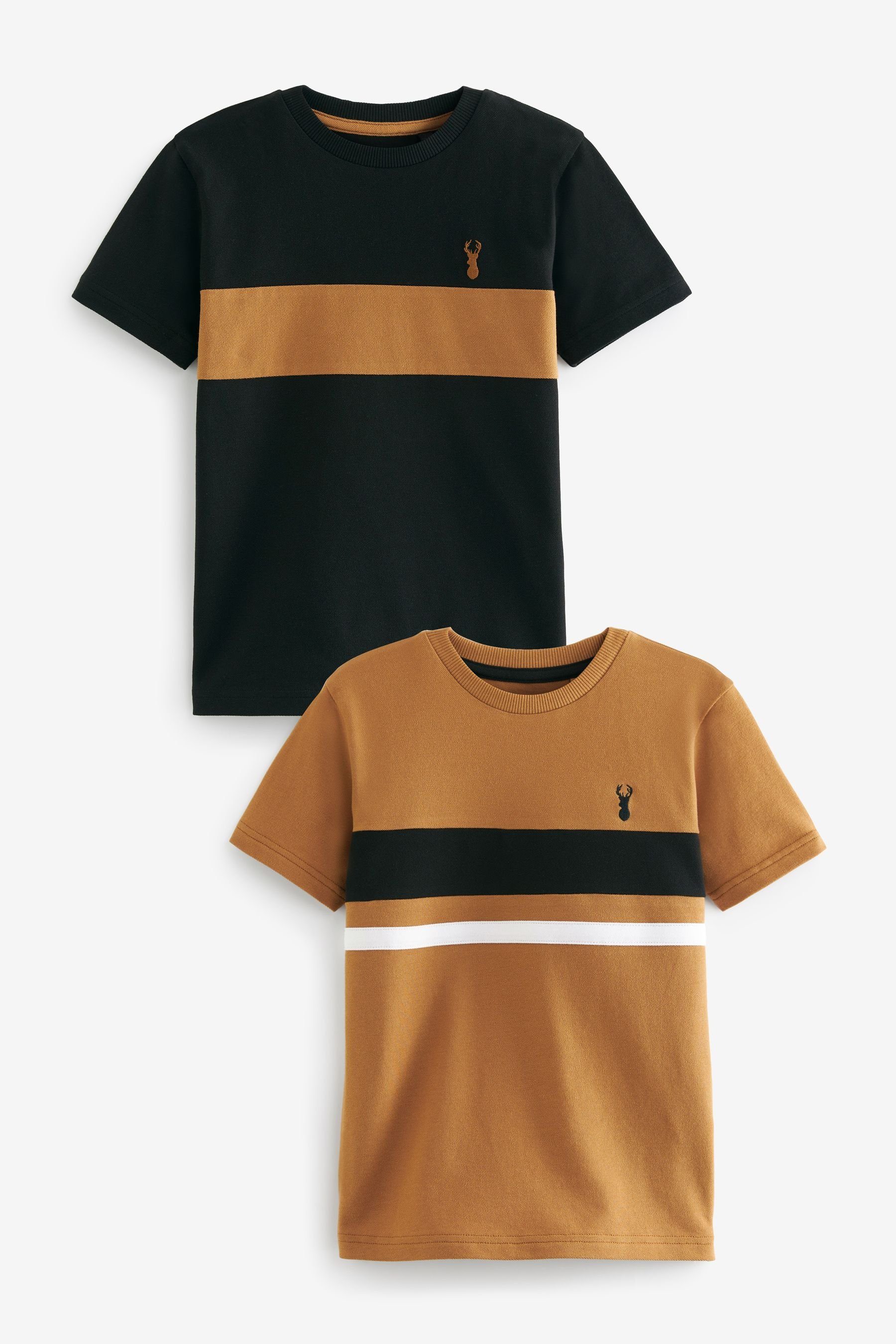 Next T-Shirt Kurzarm-T-Shirt im Blockfarbendesign, 2er-Pack (2-tlg) Black/Tan Brown