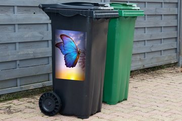 MuchoWow Wandsticker Schmetterling - Sonnenuntergang - Löwenzahn - Blau (1 St), Mülleimer-aufkleber, Mülltonne, Sticker, Container, Abfalbehälter