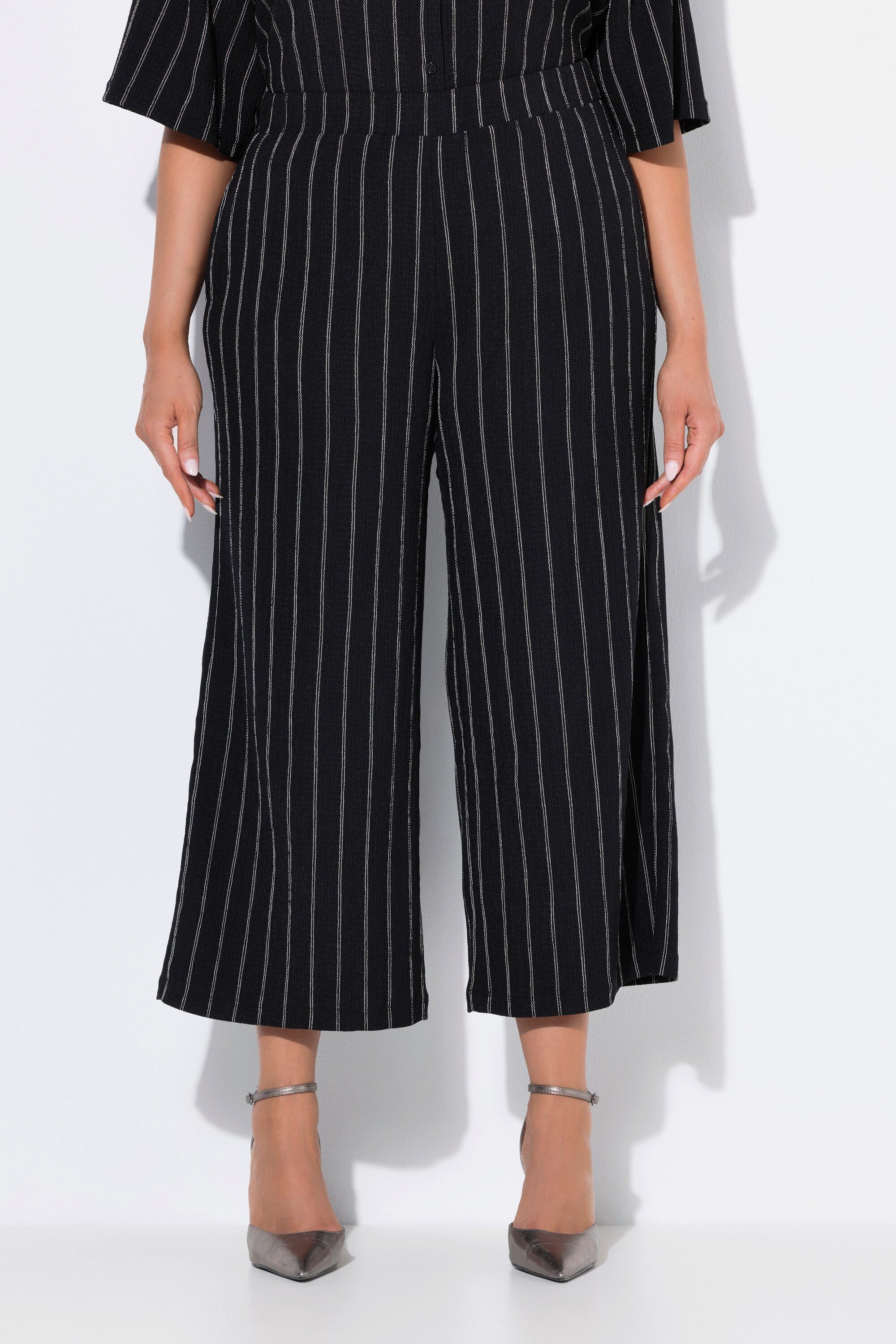 Ulla Popken 7/8-Hose Schlupfhose Struktur weites Bein Elastikbund günstig online kaufen