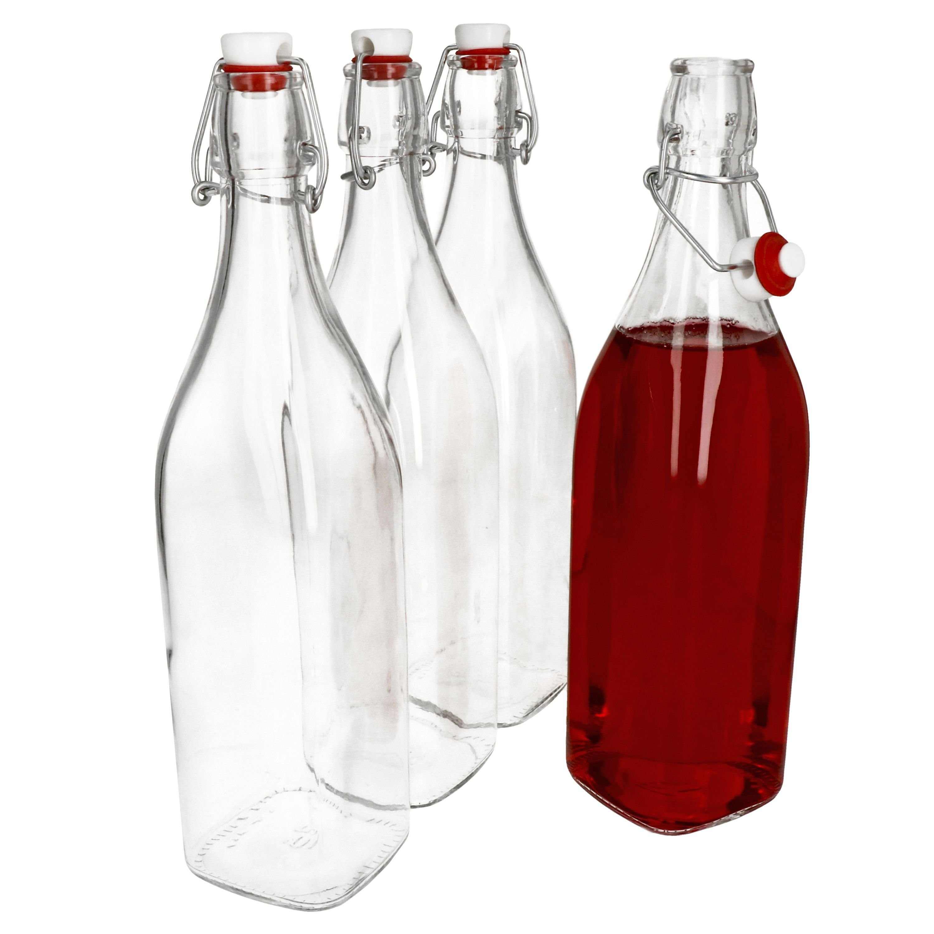 Bormioli Rocco Vorratsglas 4er Set Glasflaschen Serie Swing mit  Bügelverschluss 1,00 Liter, Glas