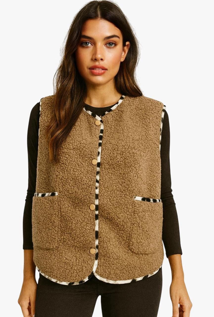 Worldclassca Fellimitatweste Worldclassca Teddy Weste Warm Kuschelig Leopar günstig online kaufen