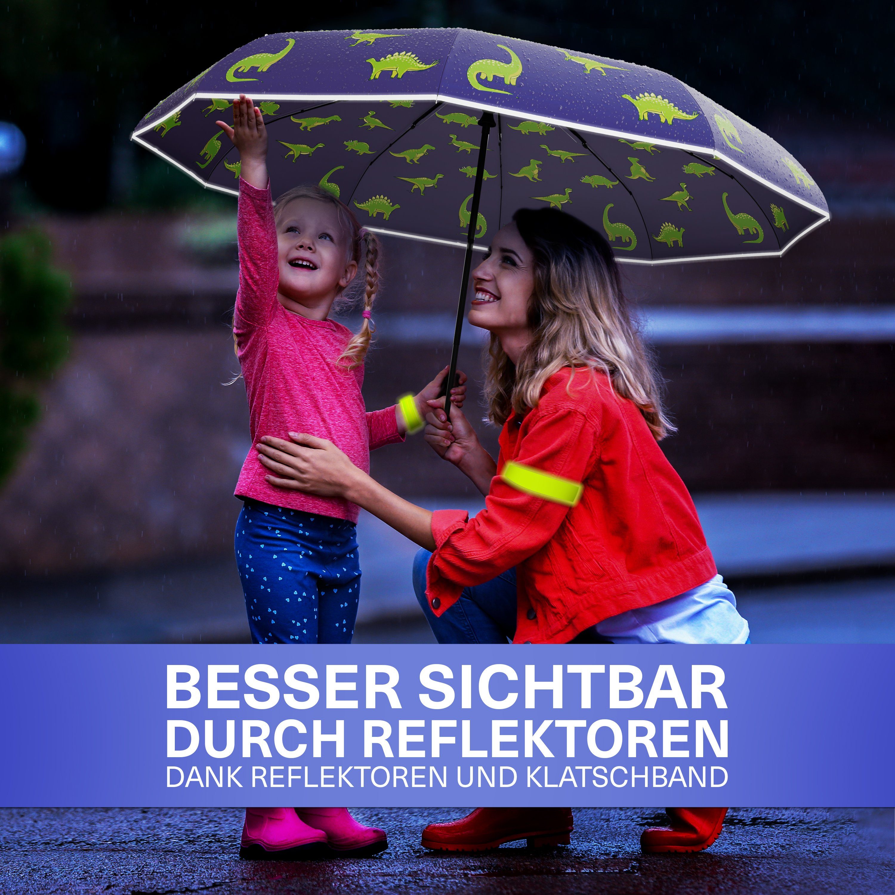 Styngard Taschenregenschirm Rotterdam, Regenschirm Kinder mit Sicherheitsreflektoren - Kinderschirm