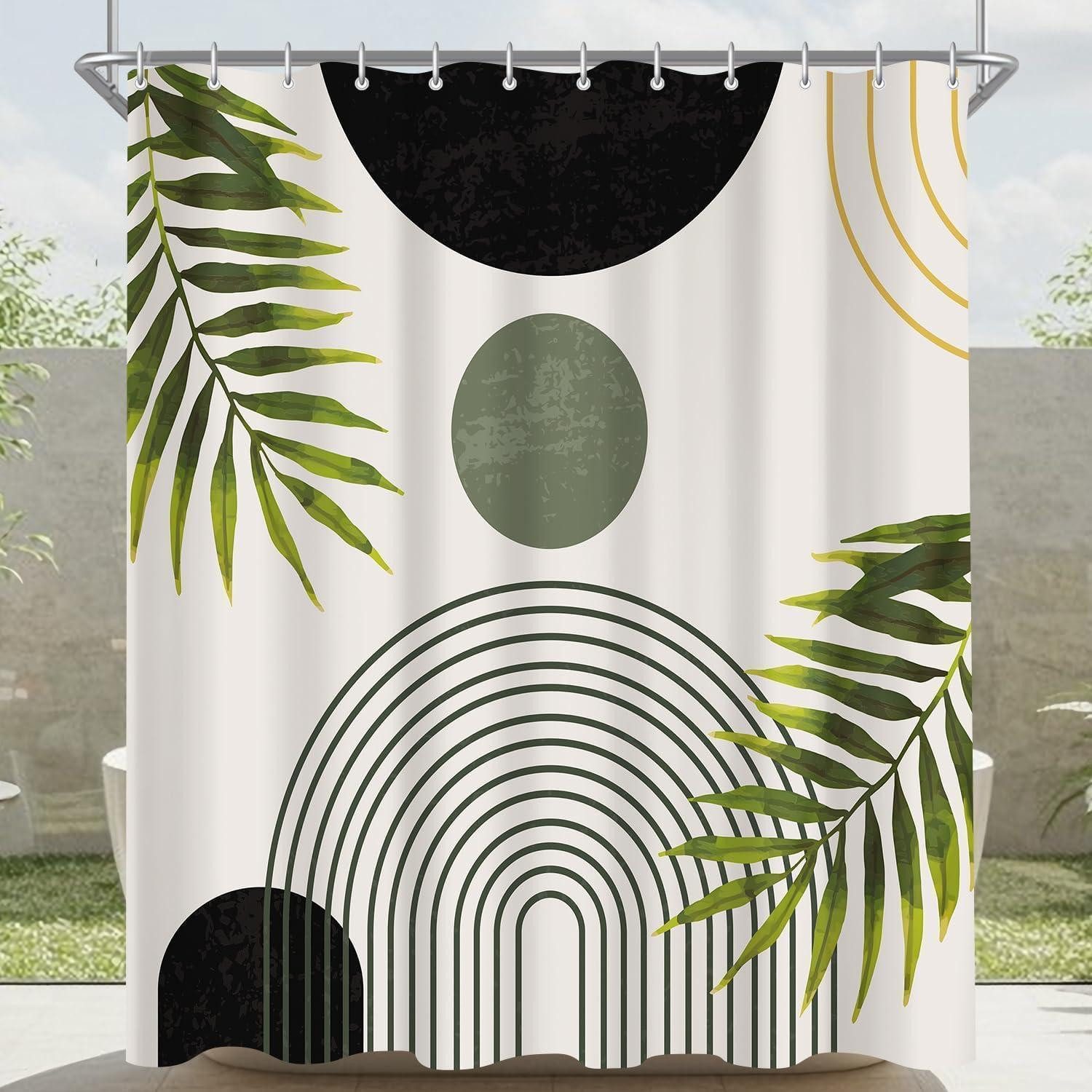 LuxusKollektion Duschvorhang Duschvorhang 180x200 Schwarz Blätter Linie H200 x B180 cm (1er Pack)