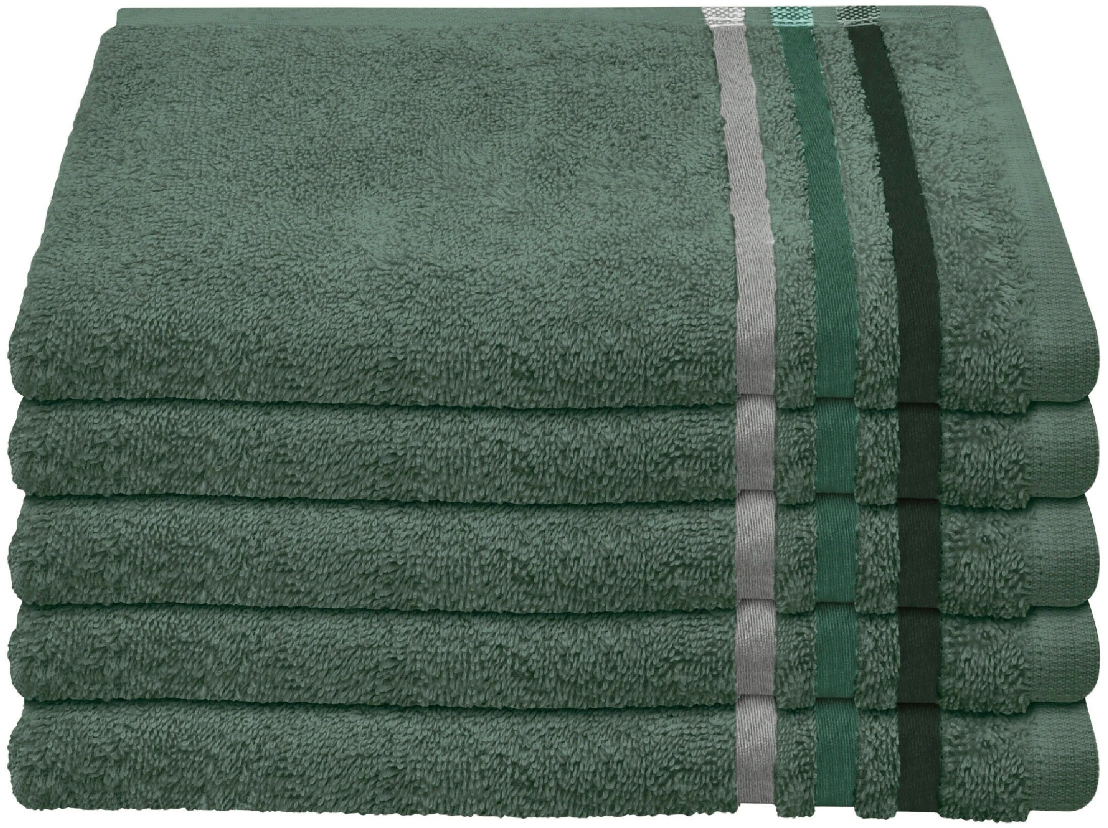 Schiesser Gästehandtücher Skyline Color aus 100 % Baumwolle mit eleganter Streifenbordüre, Frottier (Set, 5-St), MADE IN GREEN by OEKO-TEX®
