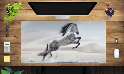 cover-your-desk.de Schreibtischunterlage Schreibtischunterlage XXL mit integriertem Mousepad - Weißes Pferd - 100 x 50 cm – aus hochwertigem Vinyl, (1 tlg)