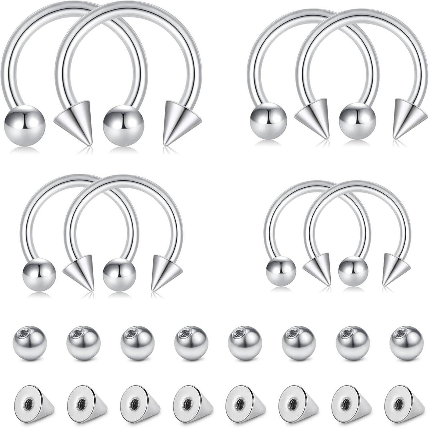 Augenbrauenpiercing 16G Edelstahl Septum Piercing Set Hufeisen Ringe 8er Pack Schwarz