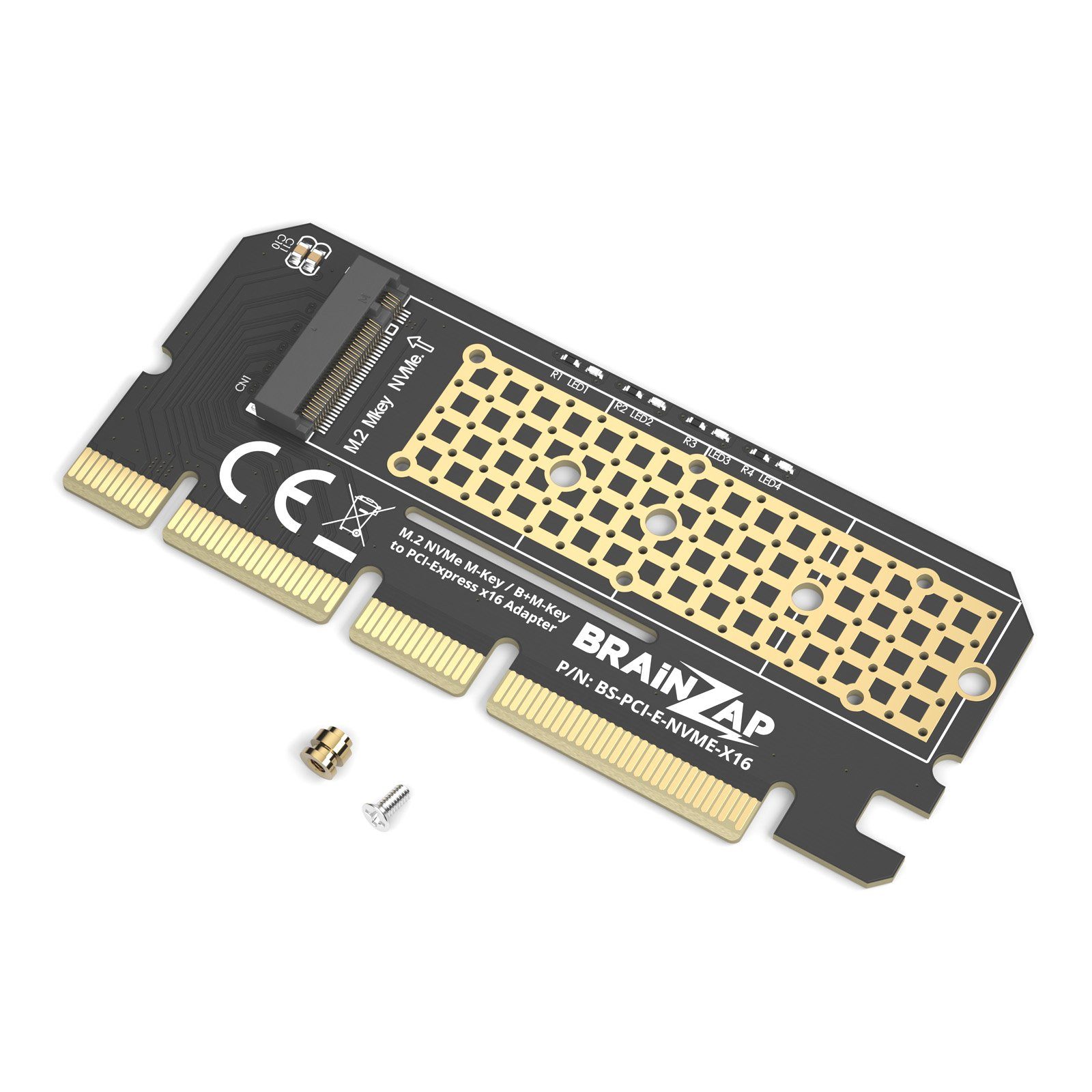BRAINZAP M.2 NVMe PCIe Adapter Modulkarte PCI-Express zu M.2, M.2 NVMe (M-Key/B+M-Key) auf PCIe x16 (x4-Anbindung) · PCIe – Bild 5 von 5