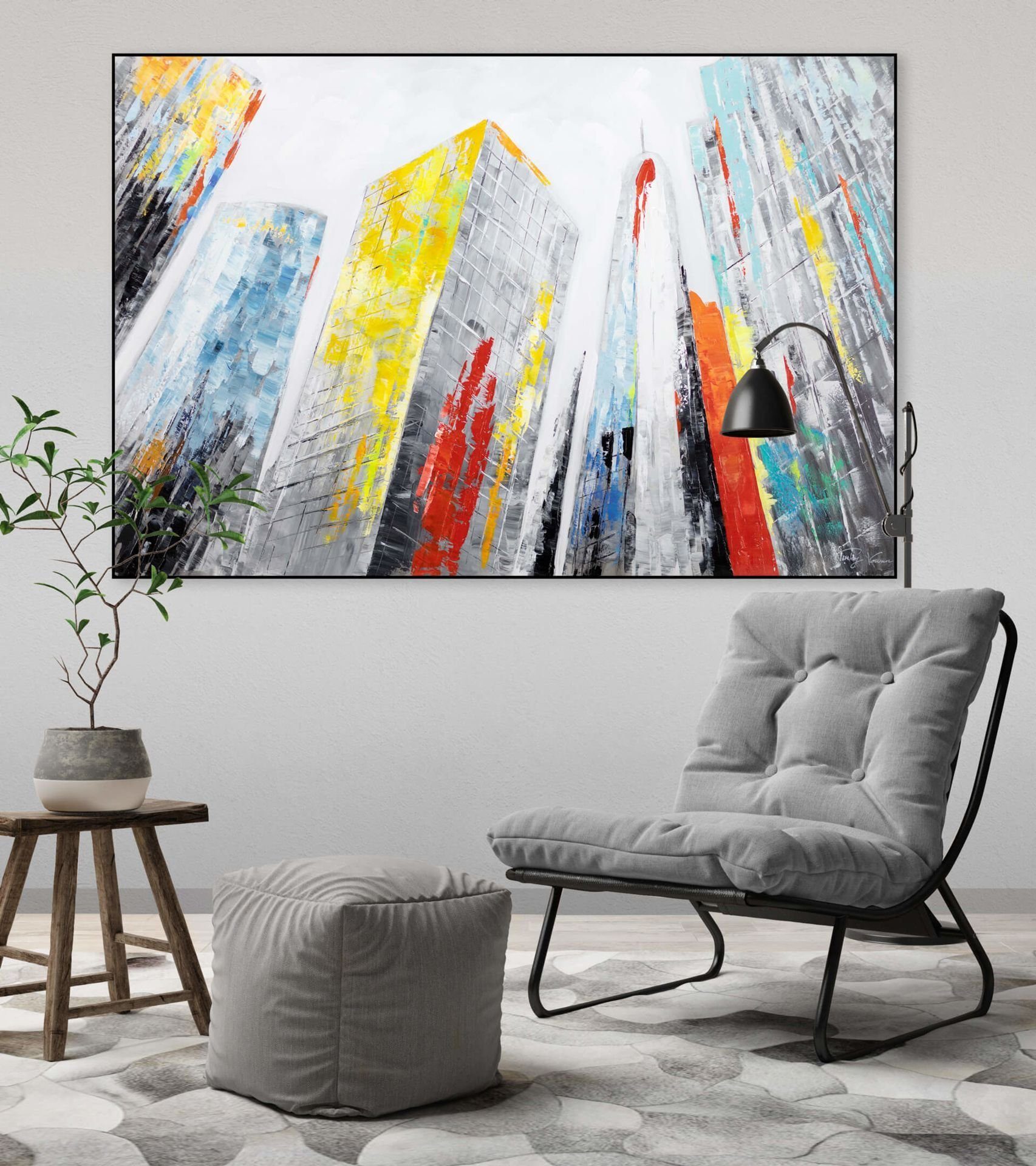 KUNSTLOFT Gemälde City Wohnzimmer 100% Leinwandbild Giants Wandbild HANDGEMALT cm, 120x80 of