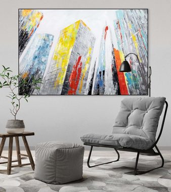 KUNSTLOFT Gemälde City of Giants 120x80 cm, Leinwandbild 100% HANDGEMALT Wandbild Wohnzimmer