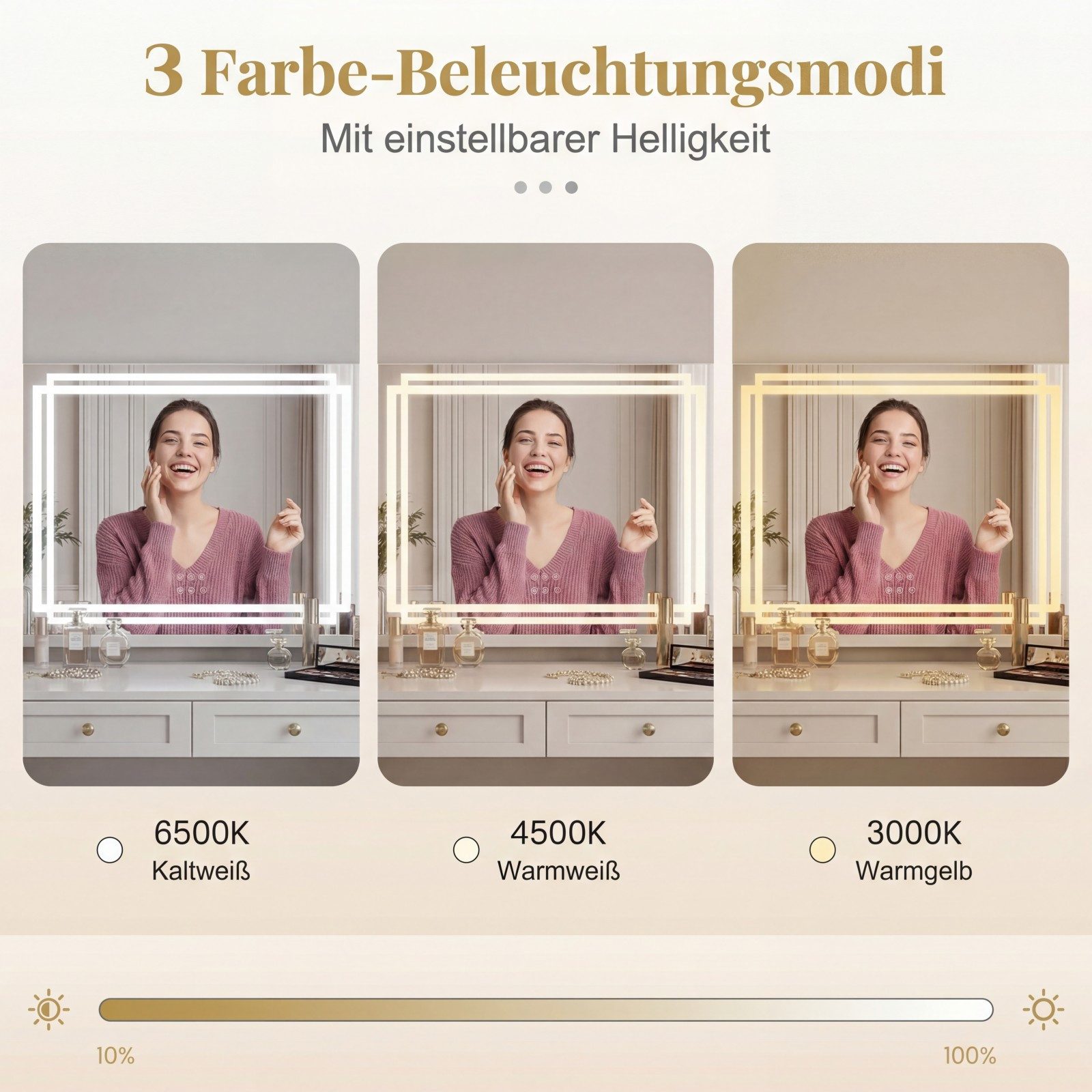 COSTWAY Schminkspiegel (1-St), LED Hollywood Spiegel, mit 3-farbigen dimmbaren Modi, 58x48cm