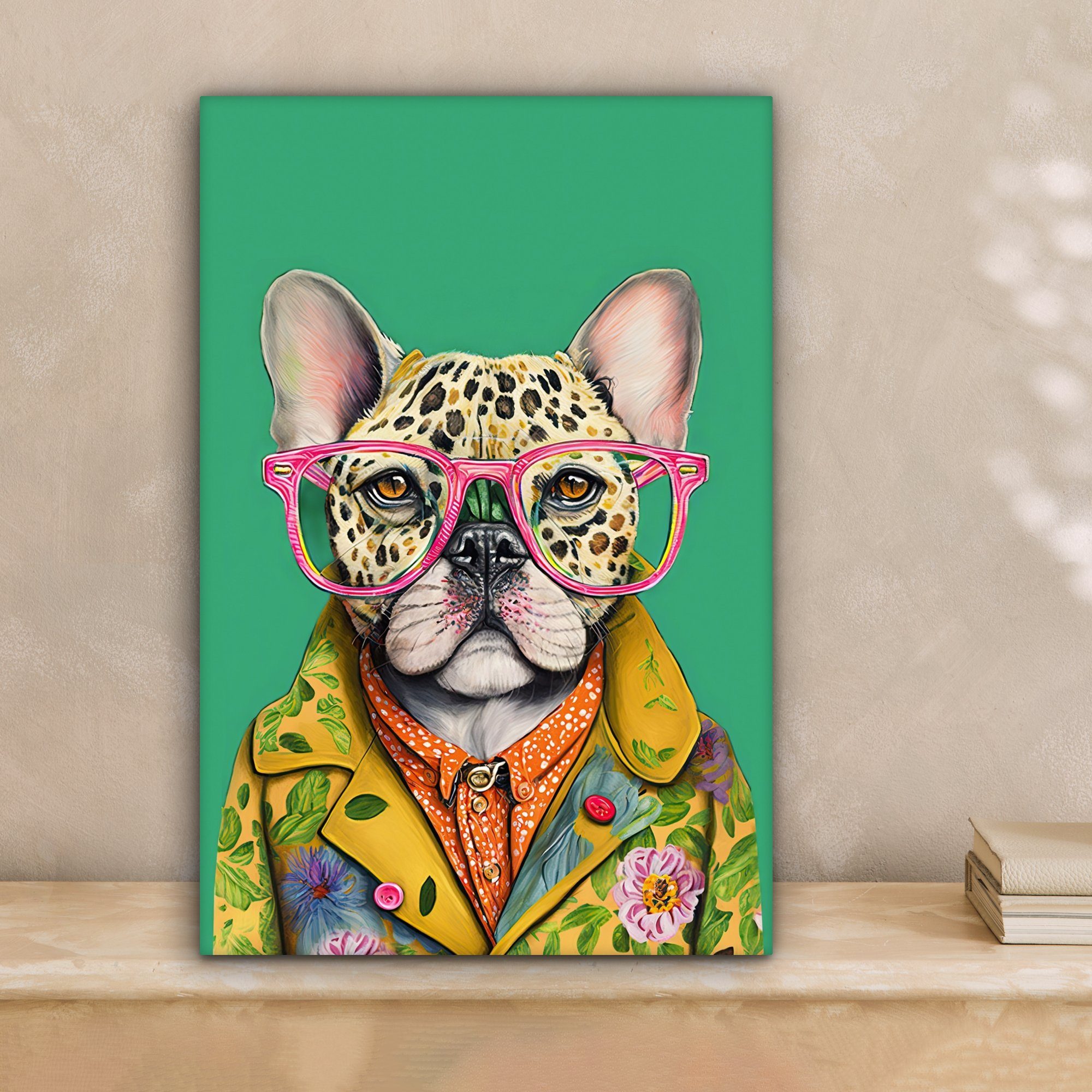 OneMillionCanvasses® Leinwandbild Bulldogge - Brille - günstig online kaufen