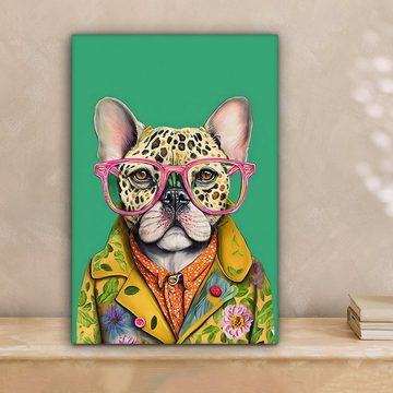 OneMillionCanvasses® Leinwandbild Bulldogge - Brille - Design - Hund - Tiere, (1 St), Leinwandbild fertig bespannt inkl. Zackenaufhänger, Gemälde, 20x30 cm