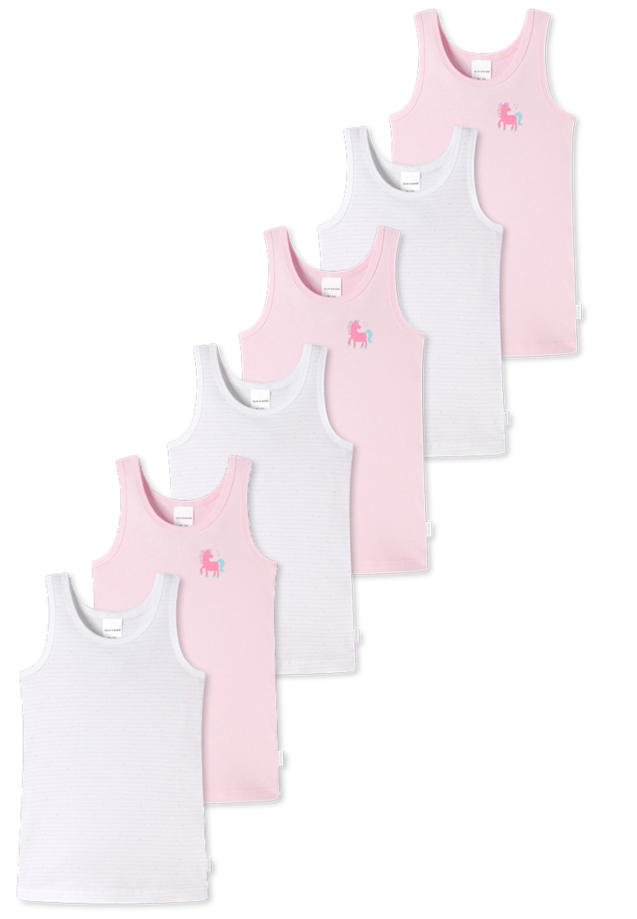Schiesser Unterhemd 6er Pack Kids Girls Feinripp Organic Cotton (Spar-Set, 6-St) Unterhemd / Tanktop - Baumwolle - Mit tonalem Einfass an Hals und Arm Weiß / Hellrosa | Unterhemden
