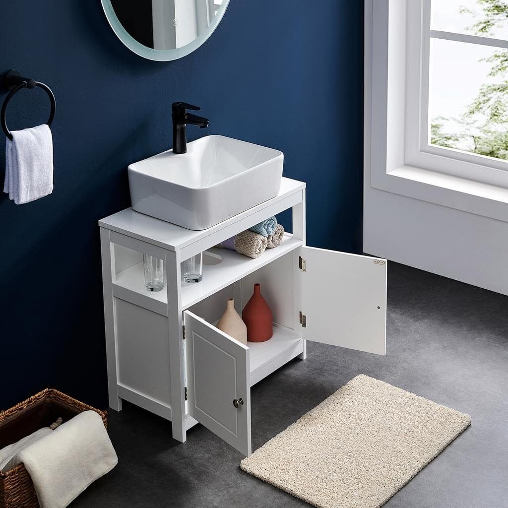 VASAGLE Waschbeckenunterschrank Badezimmerschrank Aufbewahrungsschrank mit 2 Türen, offenes Fach, 60 x 30 x 60 cm