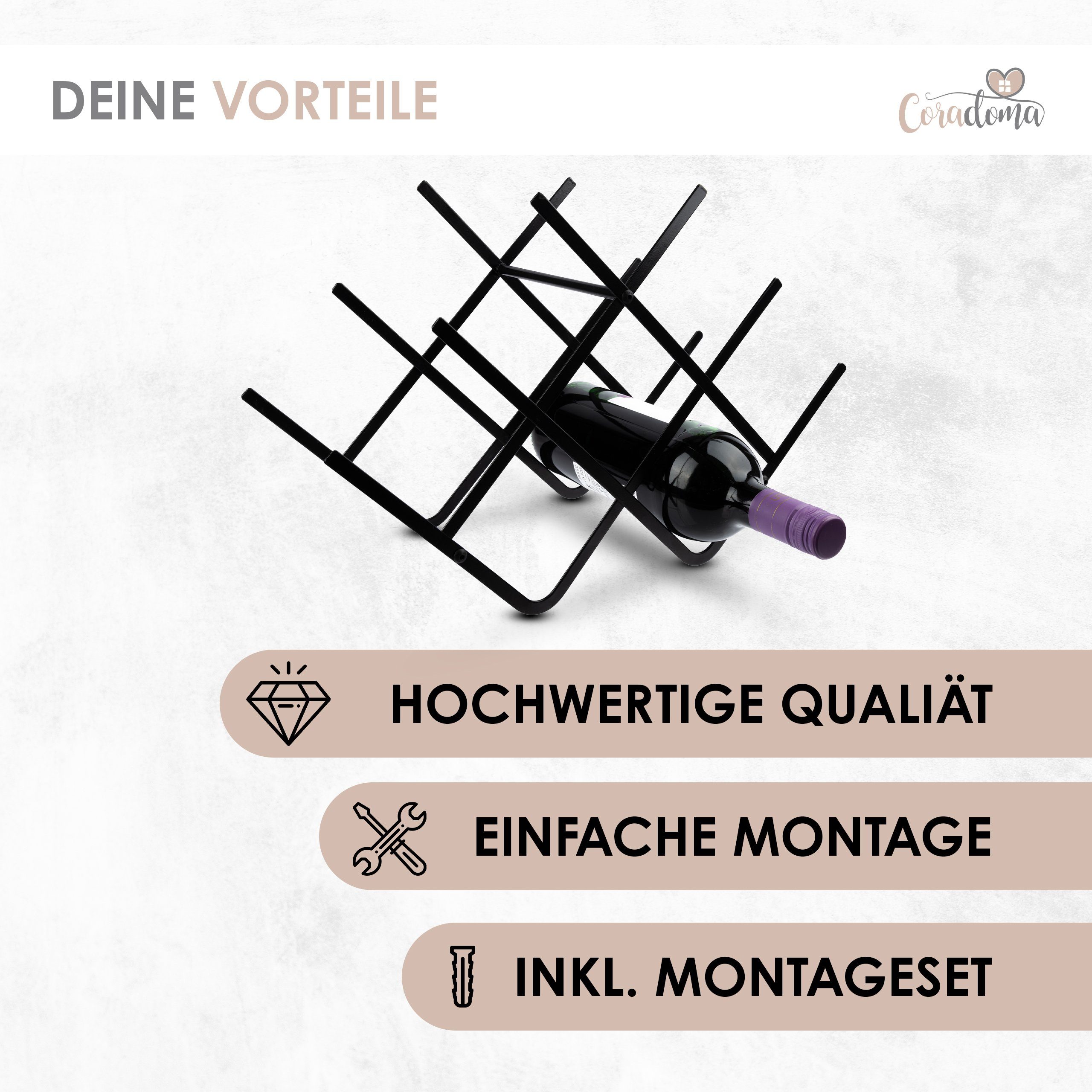 Coradoma Weinregal Weinregal Schwarz Metall für 8 Flaschen Wein und Getränke