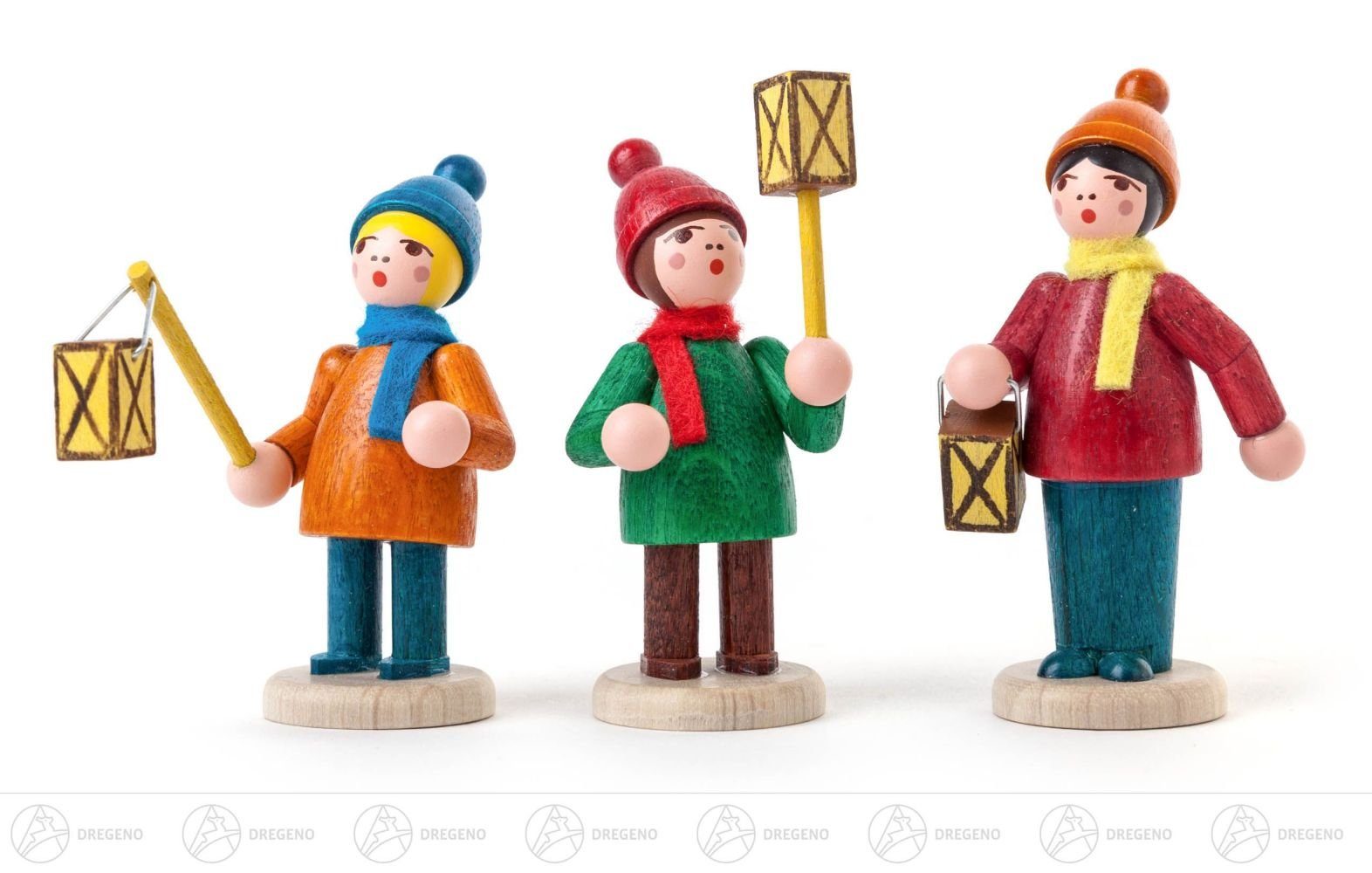 Dregeno Erzgebirge Weihnachtsfigur Miniatur Laternenkinder farbig lasiert (3) Höhe ca 6 cm NEU