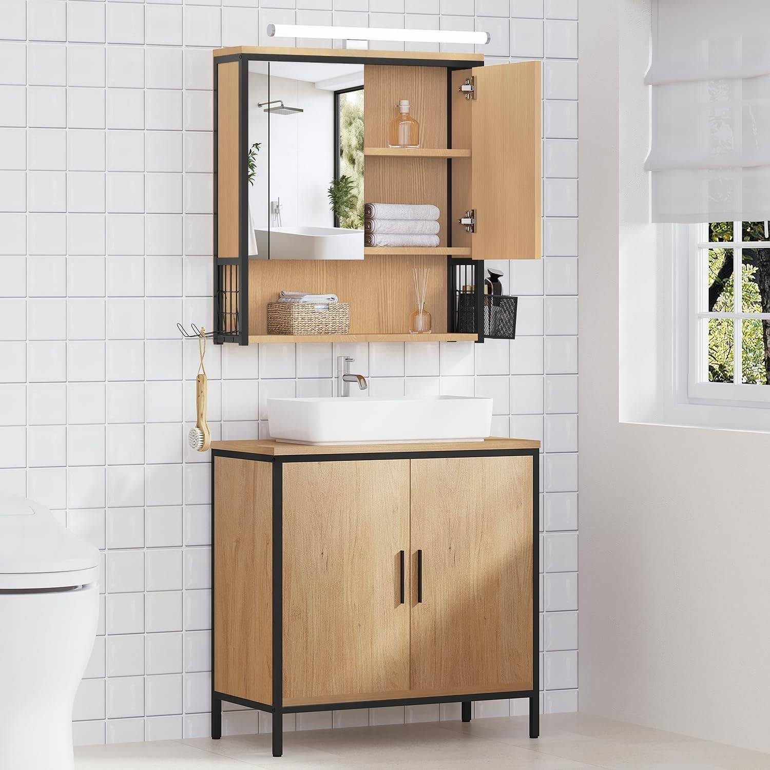 EUGAD Spiegelschrank (1-St) mit Beleuchtung hängend aus MDF Metall – Bild 4 von 5