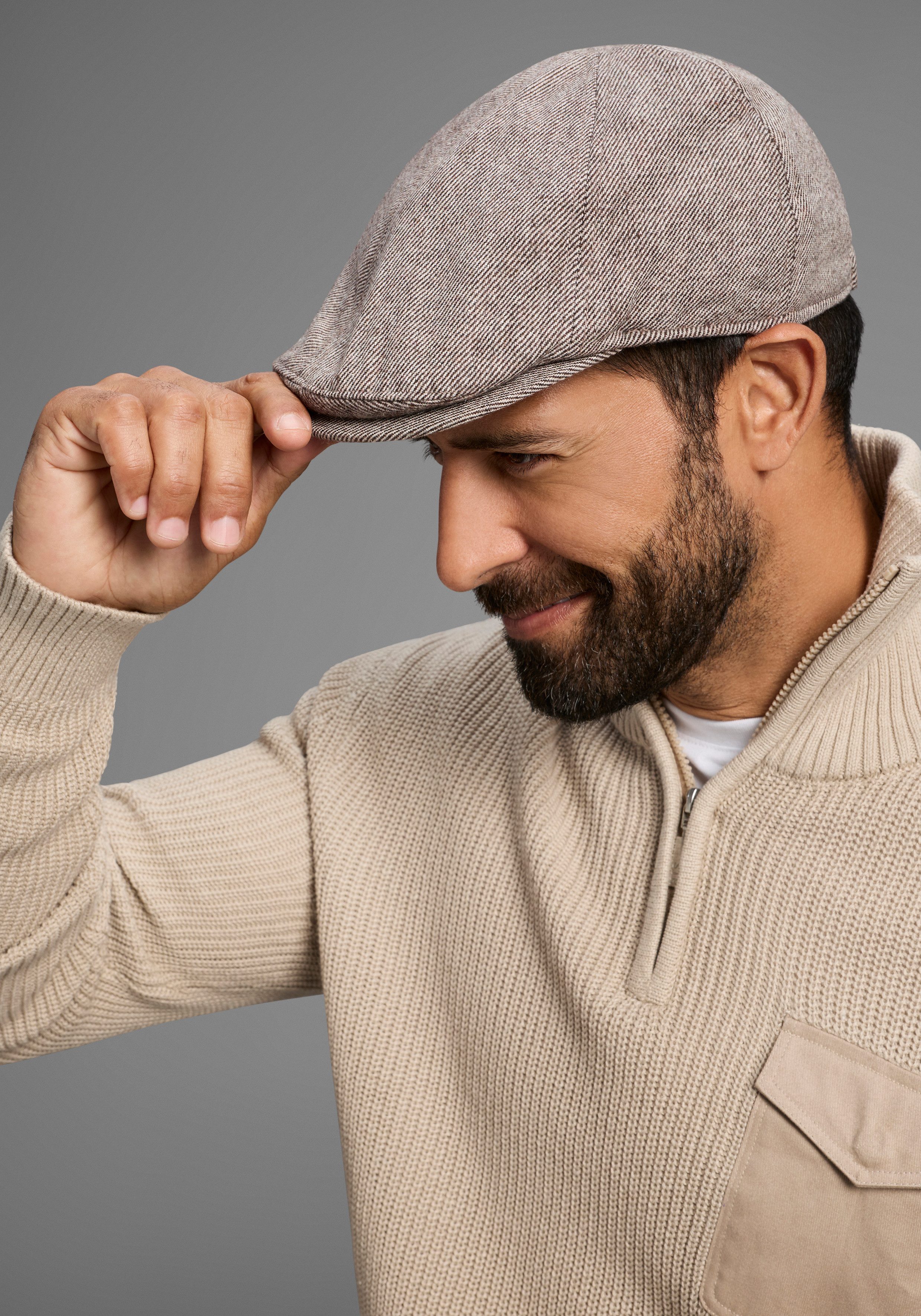 Man's World Schiebermütze im modischen Tweed-Look mit wärmenden Futter - NEW