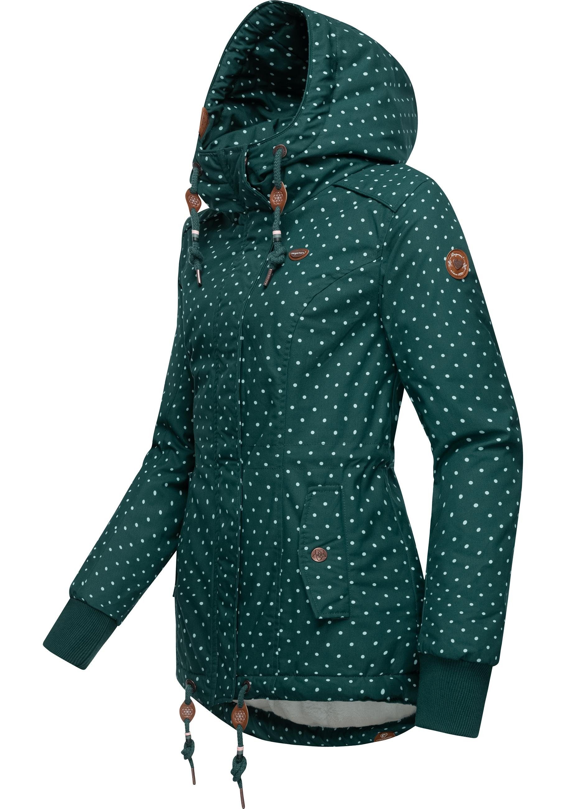 Ragwear Winterjacke Danka Dots Intl. Winter Kapuze Outdoorjacke mit stylische dunkelgrün