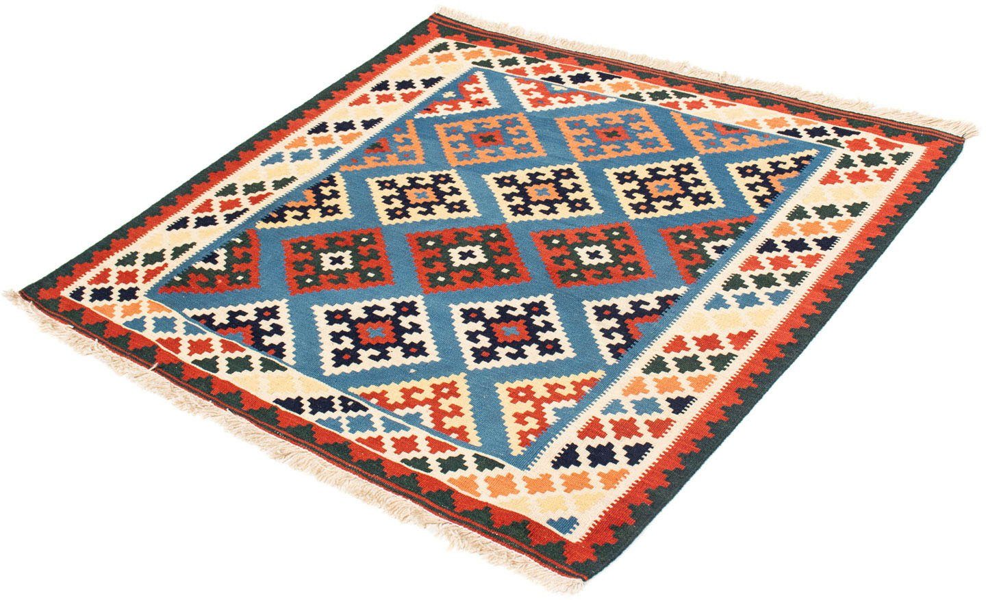 Wollteppich Kelim - Oriental quadratisch - 104 x 100 cm - dunkelblau, morgenland, quadratisch, Höhe: 6 mm, Wohnzimmer, Einzelstück