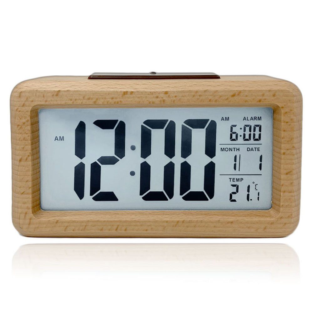 mixed 24 Wecker Wecker in Bambus / Holz Optik mit Lichtsensor und Schlummer günstig online kaufen