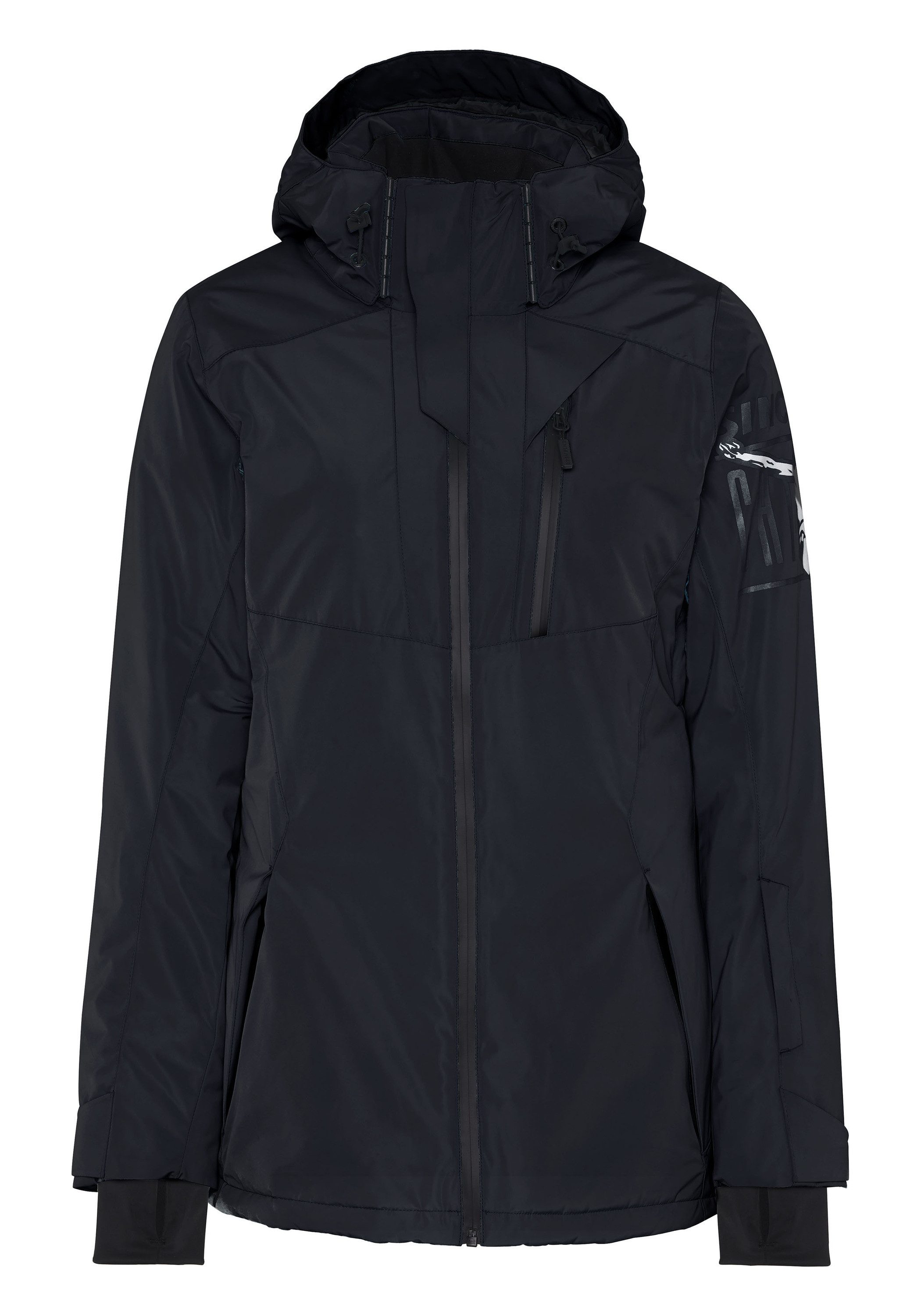 Chiemsee Skijacke Skijacke mit Skipasstasche am Unterarm 1