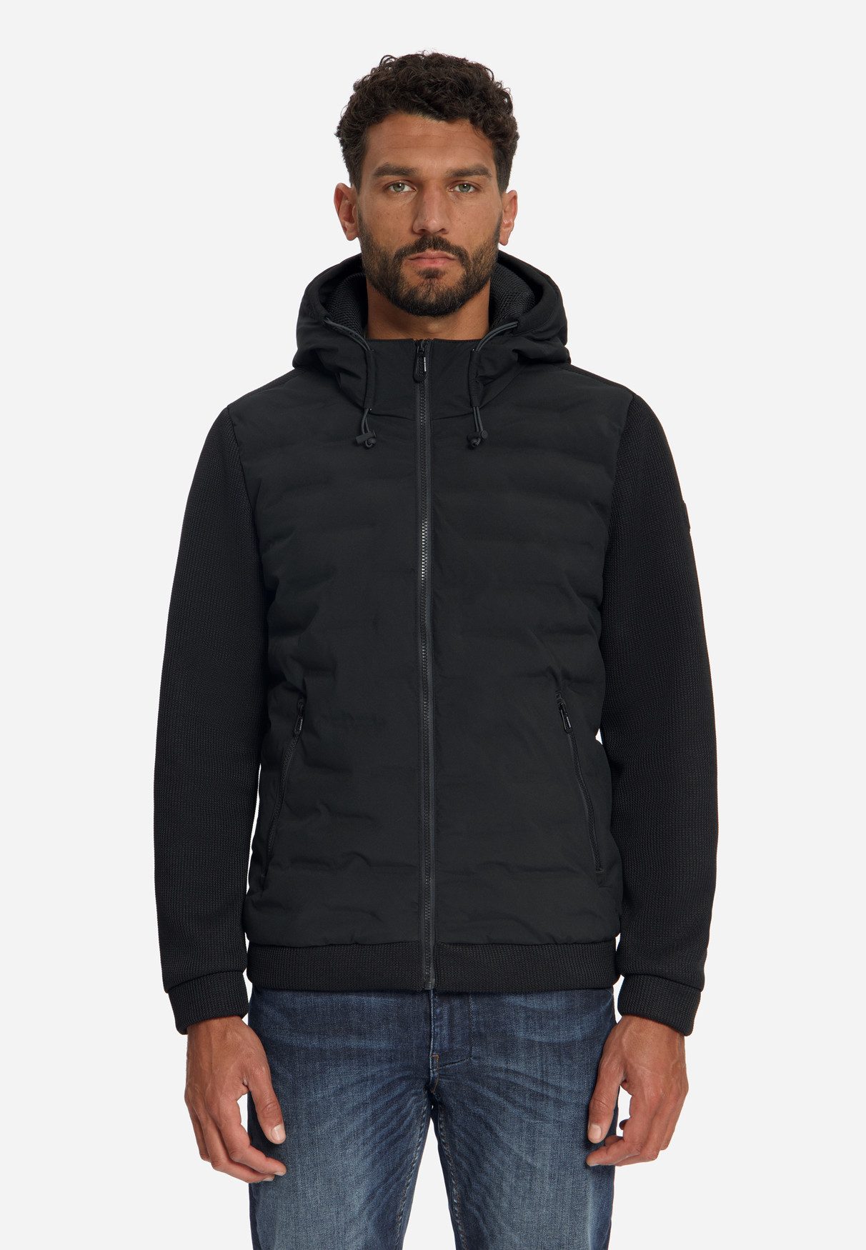 NO EXCESS Fleecejacke - Lässige Hybridjacke mit Kapuze und Steppfront für Herren