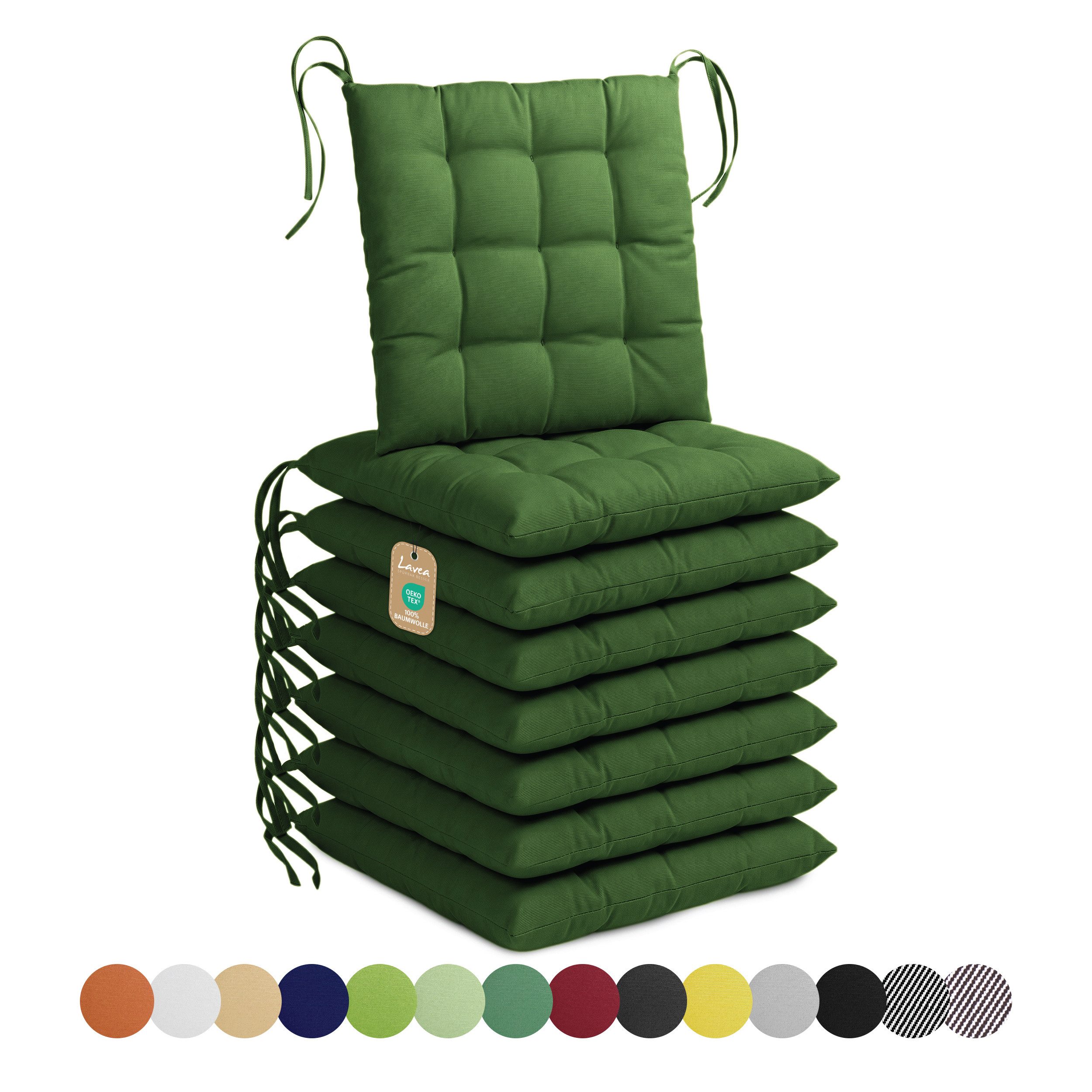 Lavea Stuhlkissen Lavea® Sitzkissen & Stuhlkissen 40x40 cm – 4er/8er Set, 40x40x3 cm, mit Stoffbändern, Indoor & Outdoor, für Garten & Balkon