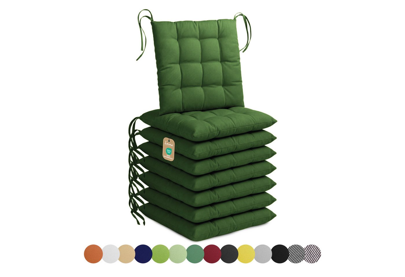 Lavea Stuhlkissen Lavea® Sitzkissen & Stuhlkissen 40x40 cm – 4er/8er Set, 40x40x3 cm, mit Stoffbändern, Indoor & Outdoor, für Garten & Balkon