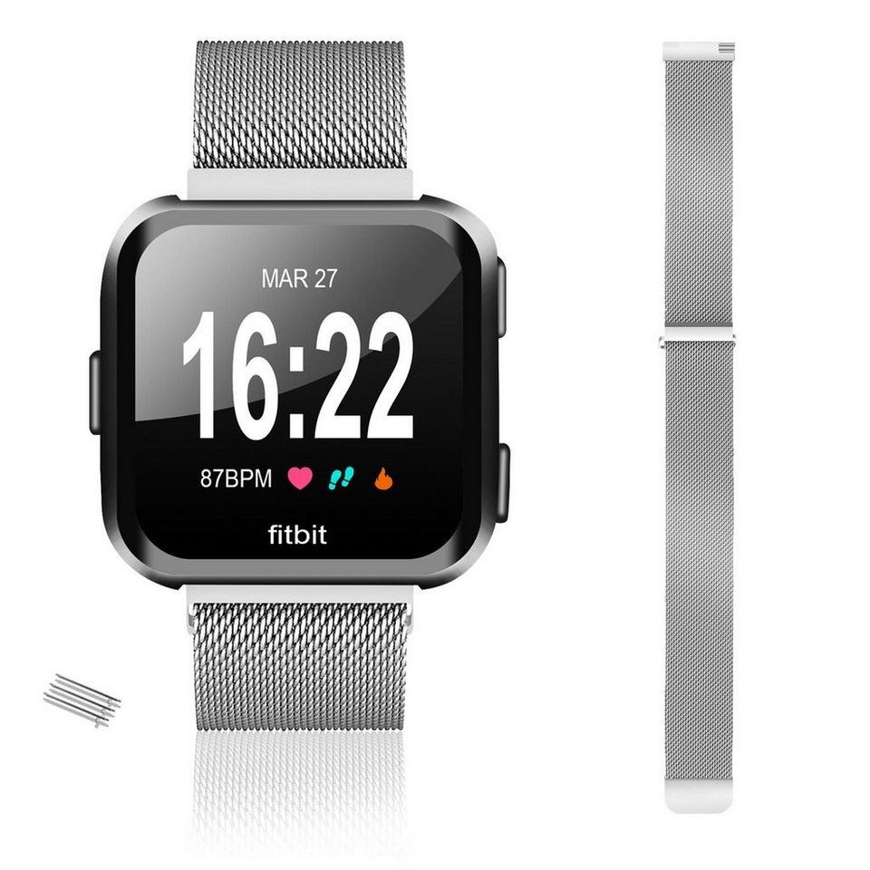 Diida Smartwatch-Armband Smartwatch-Armband, Uhrenarmbänder, für Fitbit  Versa / 2 /Lite/ Versa SE /Silber/Roségold, Edelstahl-Netzband für gute  Atmungsaktivität