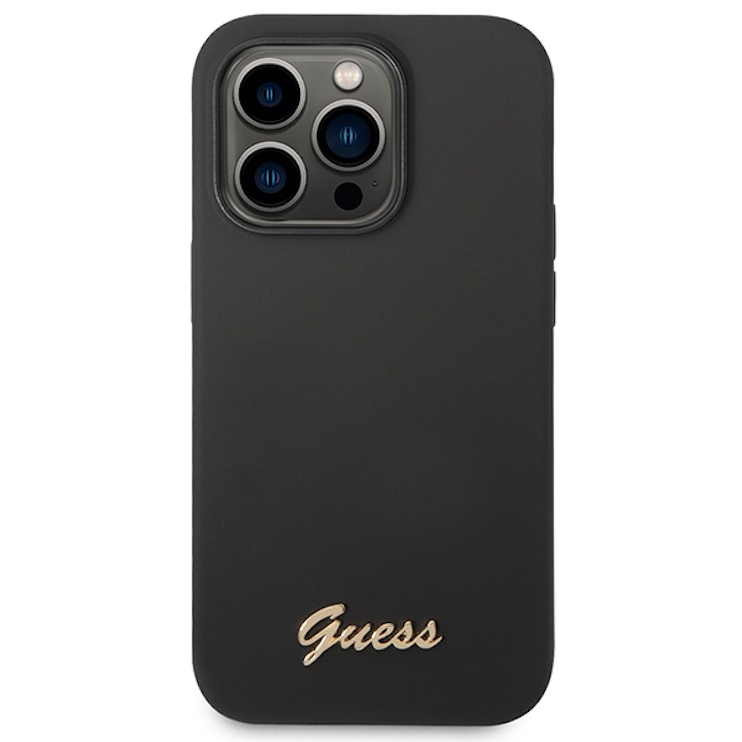 Guess Handyhülle Guess Apple iPhone 14 Pro Hard Case Silicone Vintage Gold Logo Schwarz – Bild 2 von 5