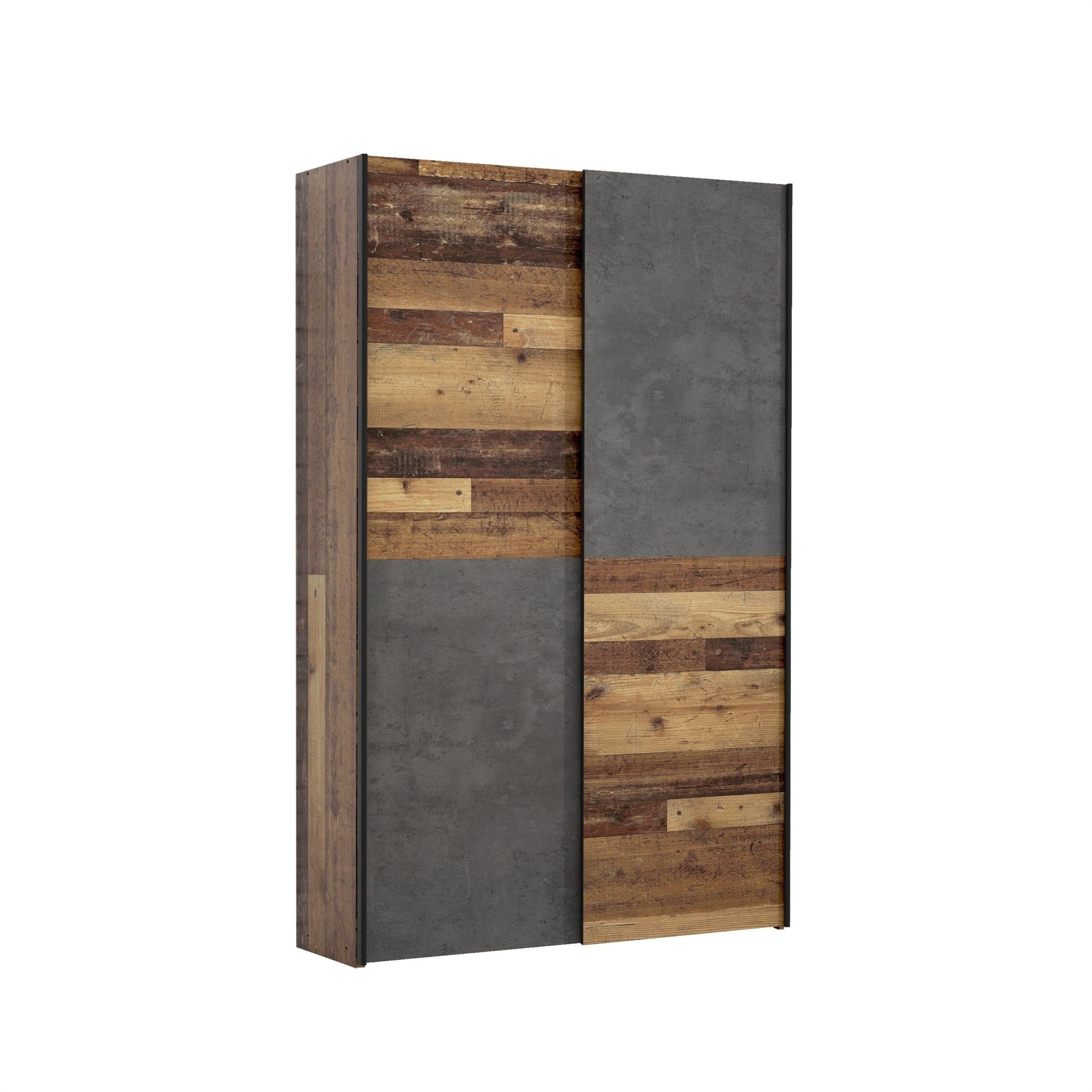 freiraum Kleiderschrank OZZULA in Old – Wood Vintage / Betonoptik Dunkelgrau
