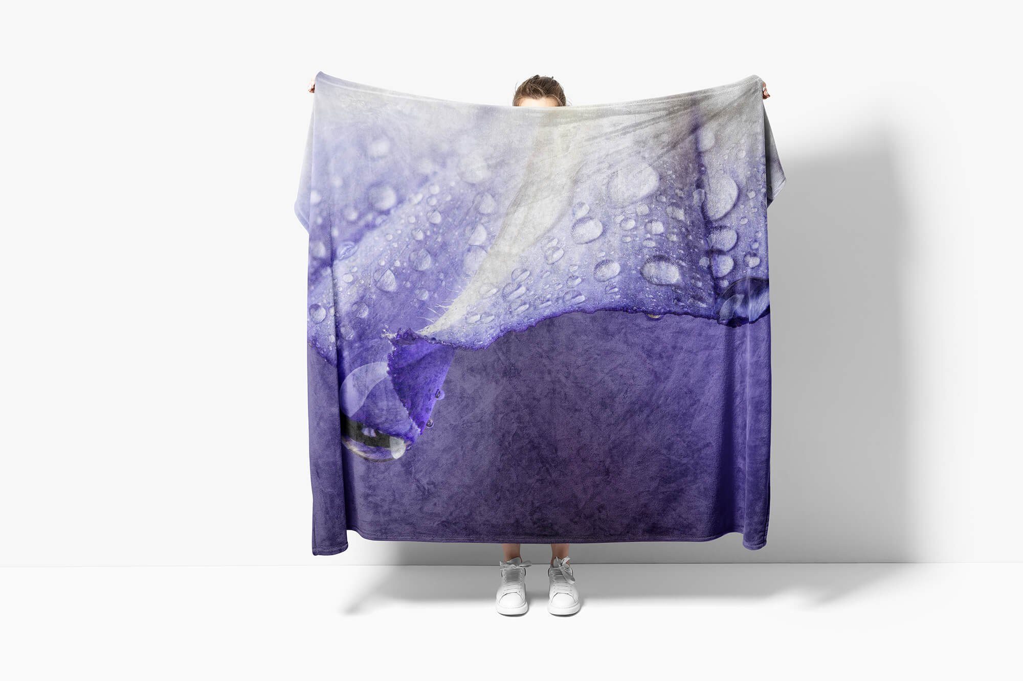 (1-St), Baumwolle-Polyester-Mix Wassertropfe, Strandhandtuch Blüte Handtuch Handtücher Saunatuch Fotomotiv Handtuch Kuscheldecke Sinus Art mit
