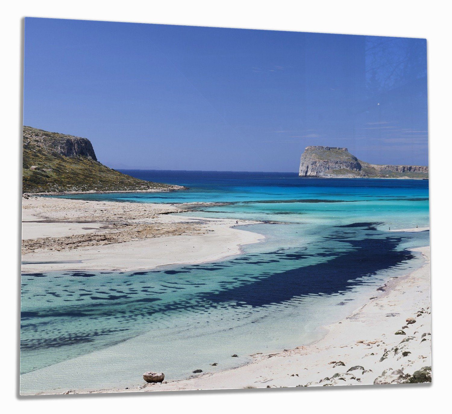 Wallario Herd-Abdeckplatte Einsame Bucht mit weißem Sand und klarem Wasser, ESG-Sicherheitsglas, (Glasplatte, 1 tlg., inkl. 5mm Noppen), verschiedene Größen