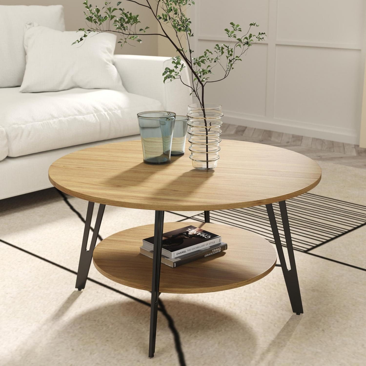 LuxusKollektion Couchtisch Couchtisch Rund Eiche Metall (1-St)