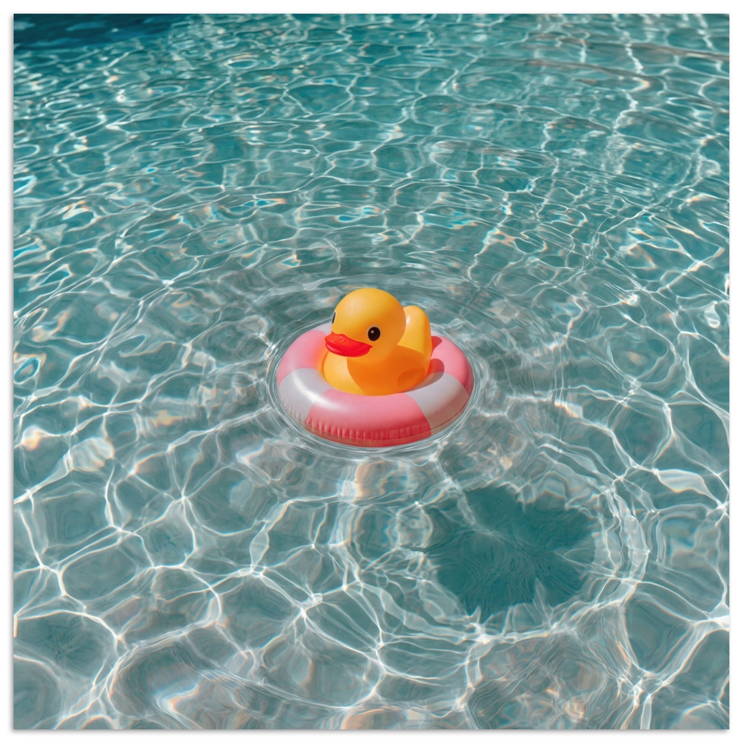 MuchoWow Poster Gummi-Ente - Schwimmband - Gelb, (1 St), Wandbild, Wohnzimmer Deko, Qualitätsdruck Dickes Papier, 100x100 cm